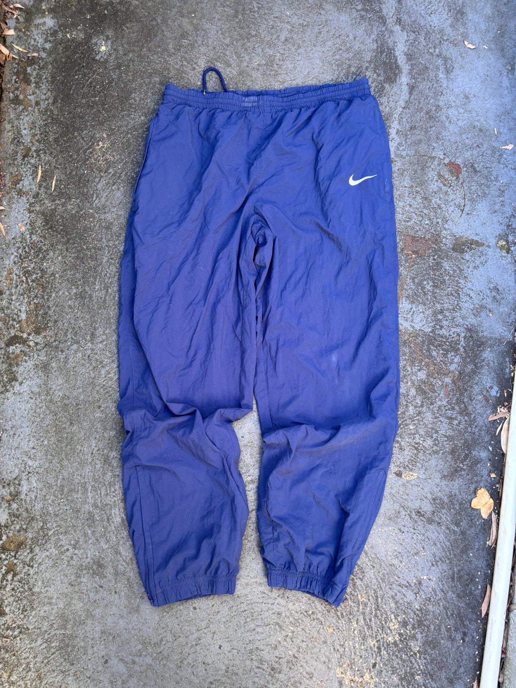 Vintage 90s Nike Track Pants Size L Navy White Swoosh Classic Nylon Windbreakers