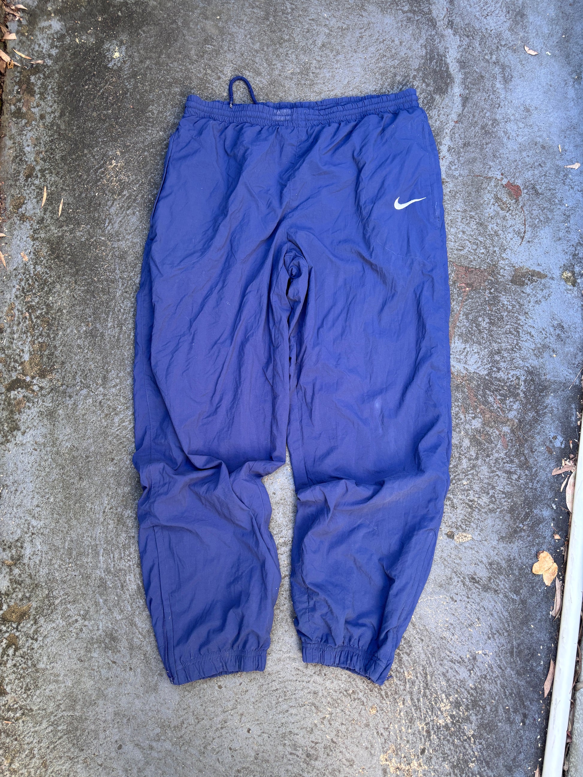 Vintage 90s Nike Track Pants Size L Navy White Swoosh Classic Nylon Windbreakers