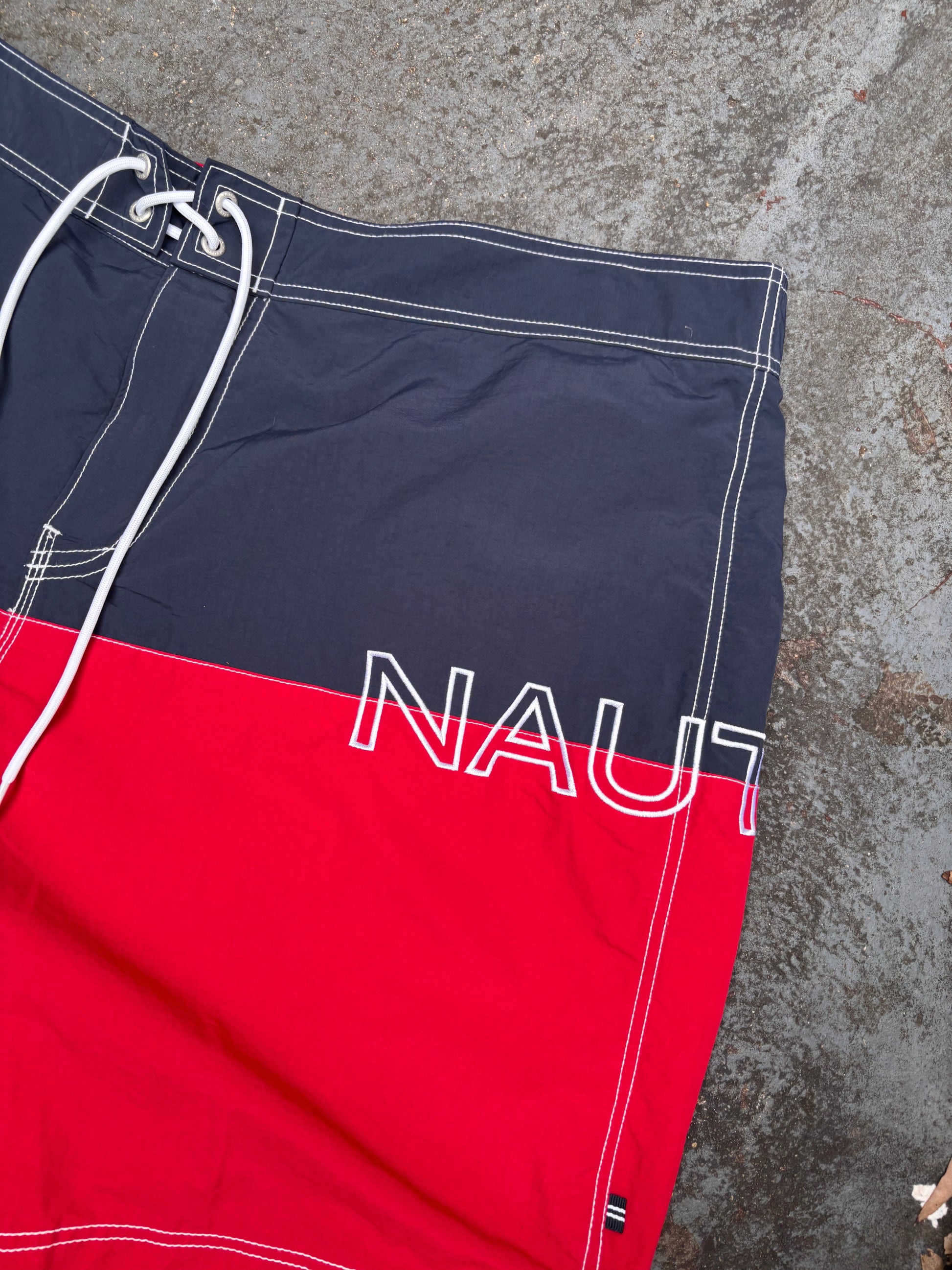 Nautica Board Shorts Size XXL Red Blue Spell Out Logo