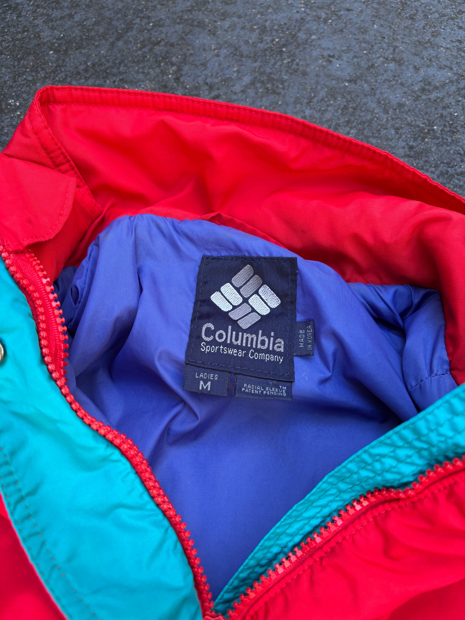 Vintage 90s Columbia Powder Keg Jacket Size M Red Green Nylon Windbreaker Zip