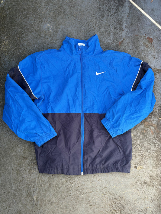 Vintage Y2K Nike Jacket Size S Blue Two Tone White Swoosh Windbreaker Full Zip
