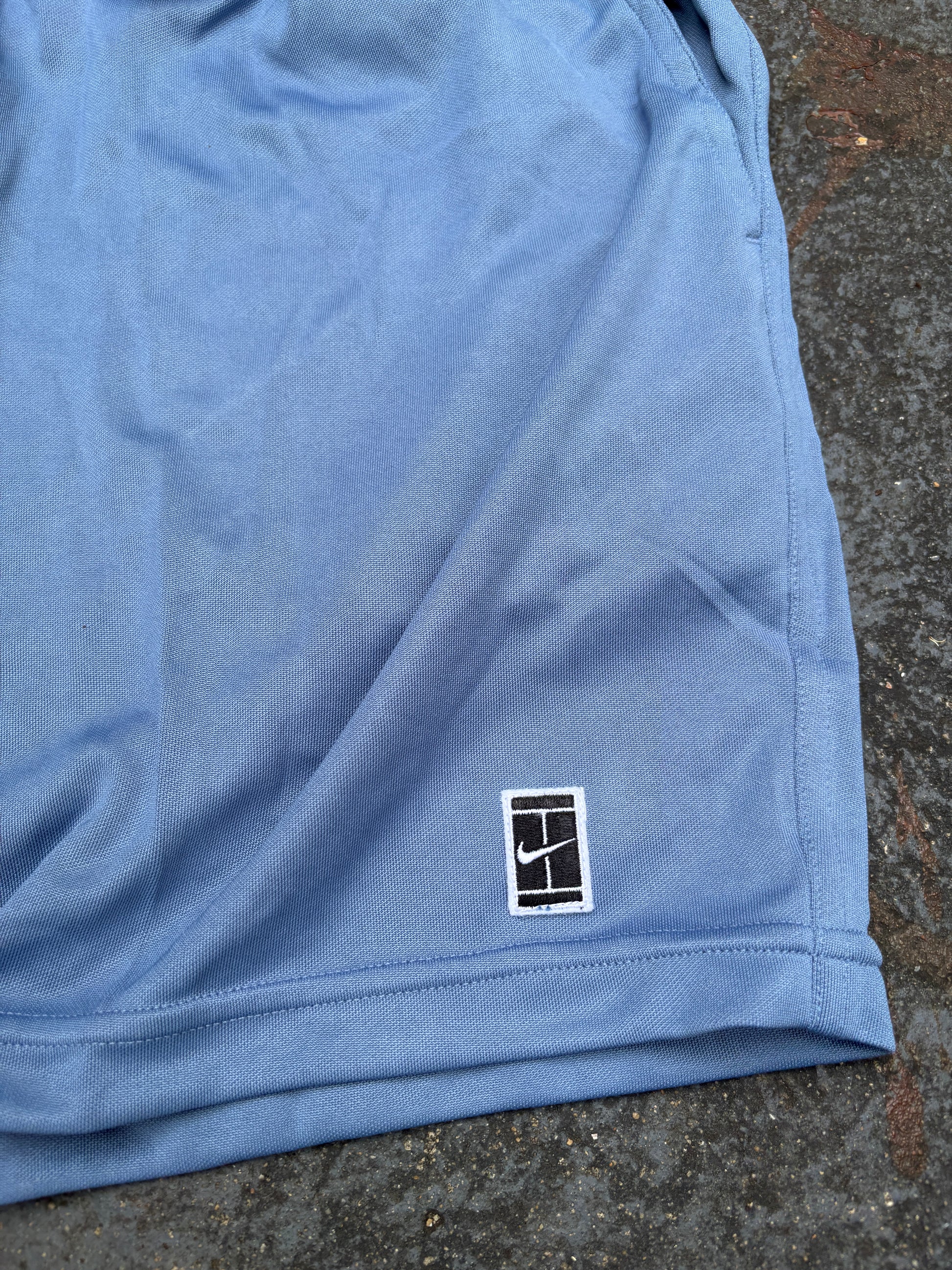 Vintage 90s Nike Court Alpha Project Shorts XL Blue Satin Logo NWT Deadstock
