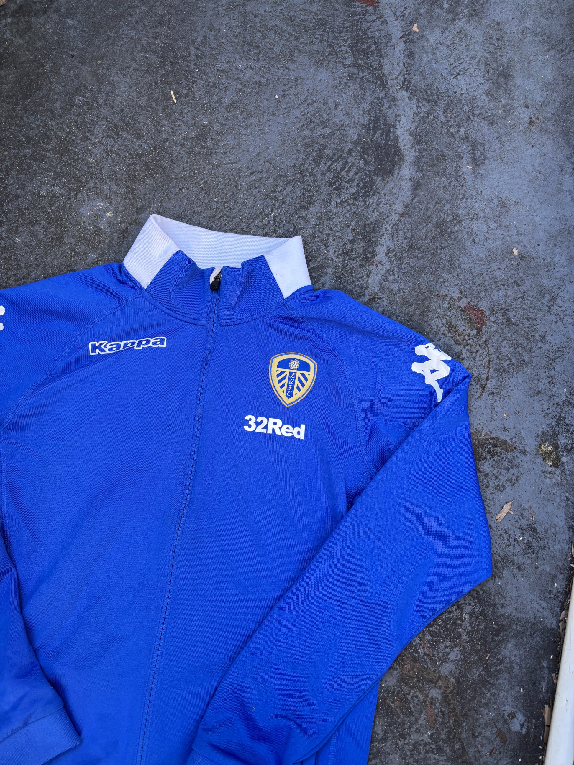 16/17 Kappa Leeds United Jumper Size L Blue Embroidered Logo + Spell Out Full Zip
