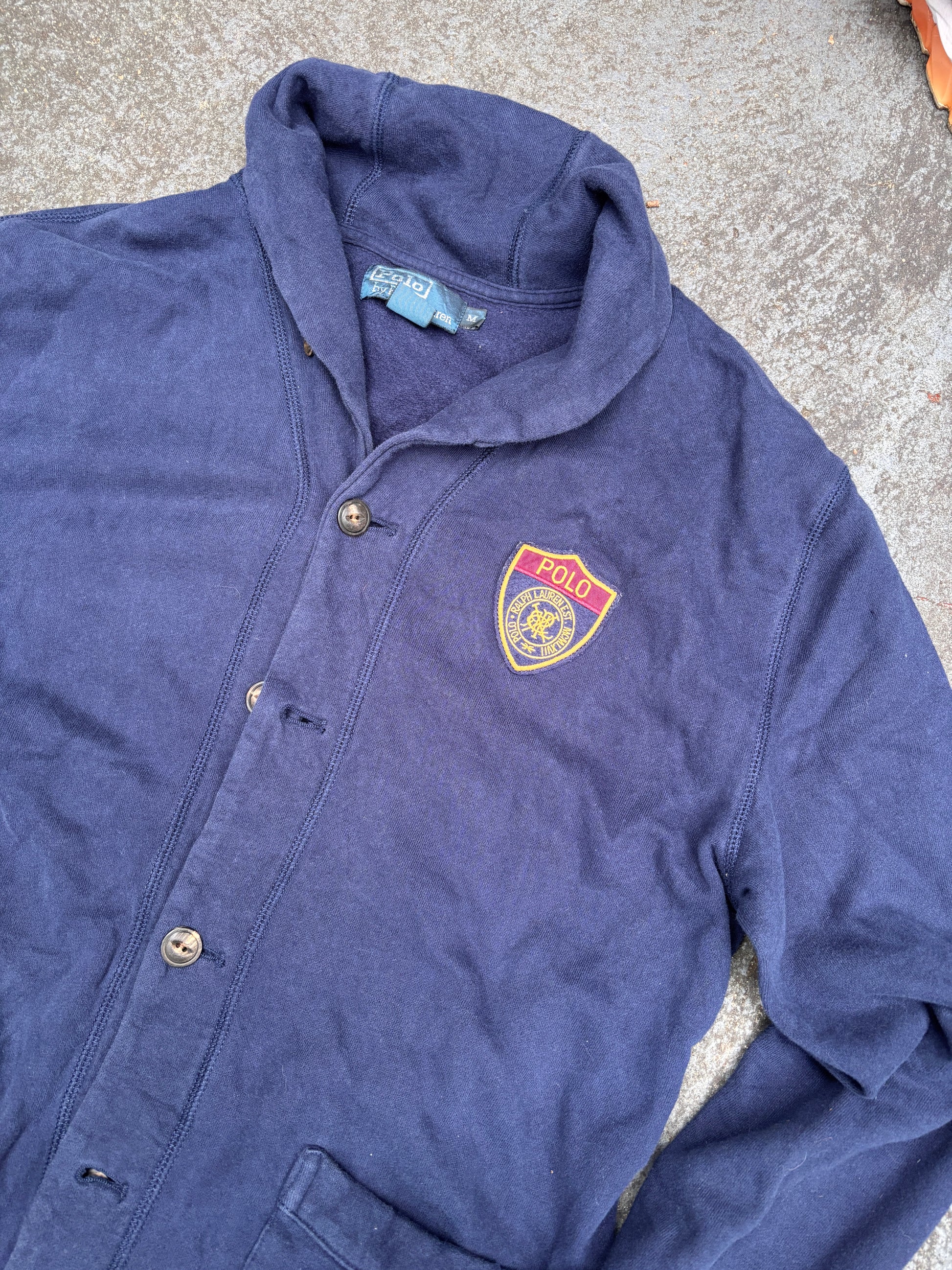 Vintage Y2K Polo Ralph Lauren Cardigan Size M Navy Chest Badge Cotton Button Up
