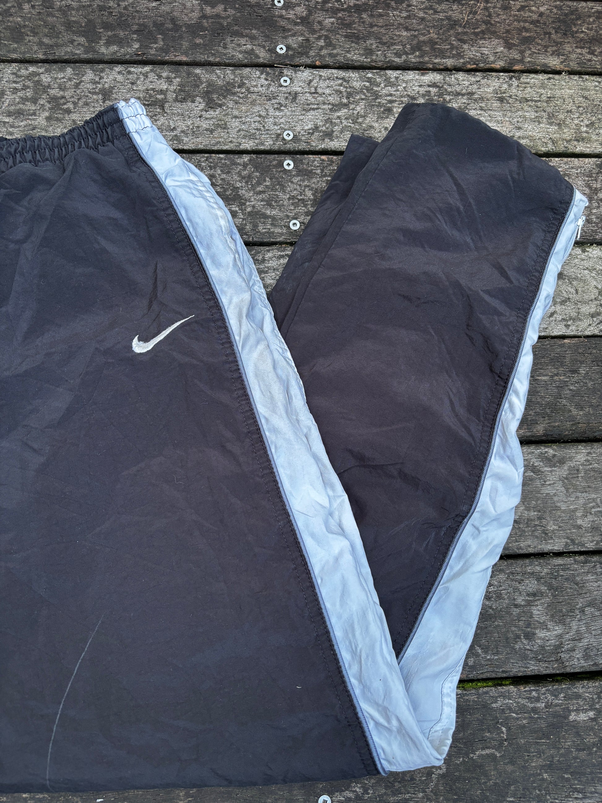 Classic Vintage Nike Track Pants Size L Black White Side Detail