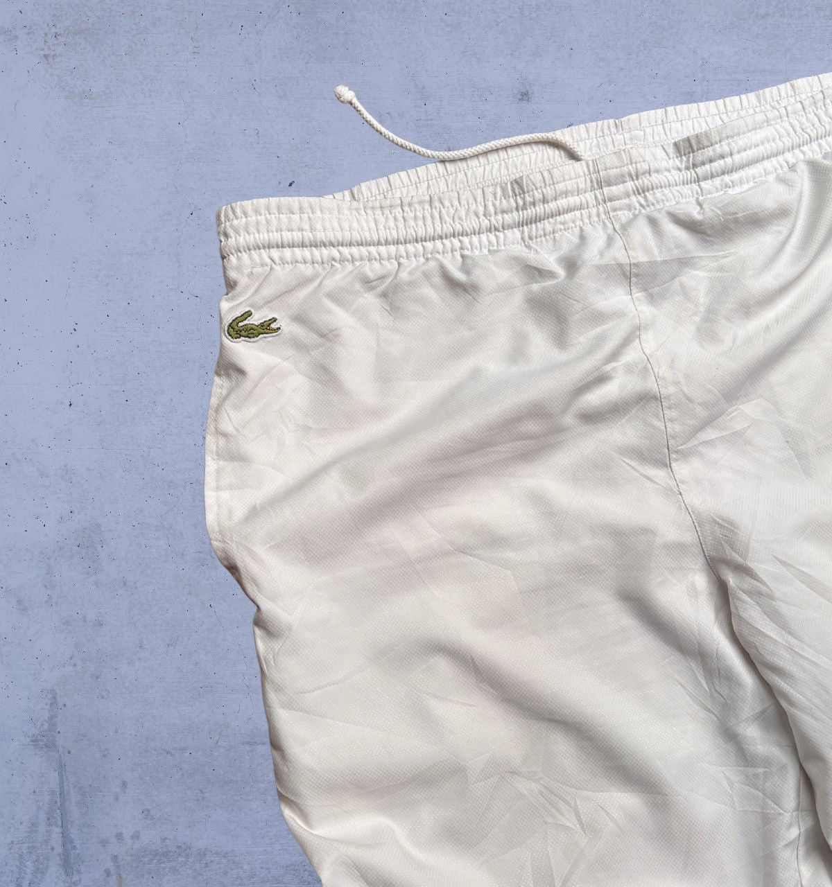 Lacoste Track Pants Size M White Embroidered Crocodile Wide Leg Ankle Zip