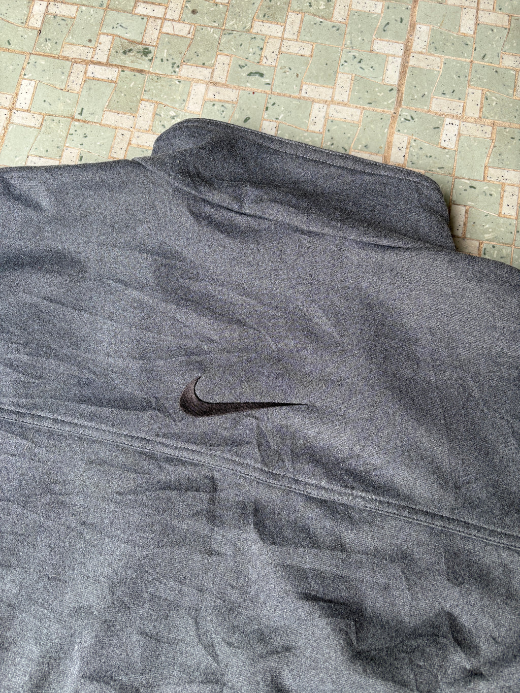 Vintage Y2K Nike 1/4 Zip Jumper Marble Grey XL Embroidered Swoosh Cuffed Boxy