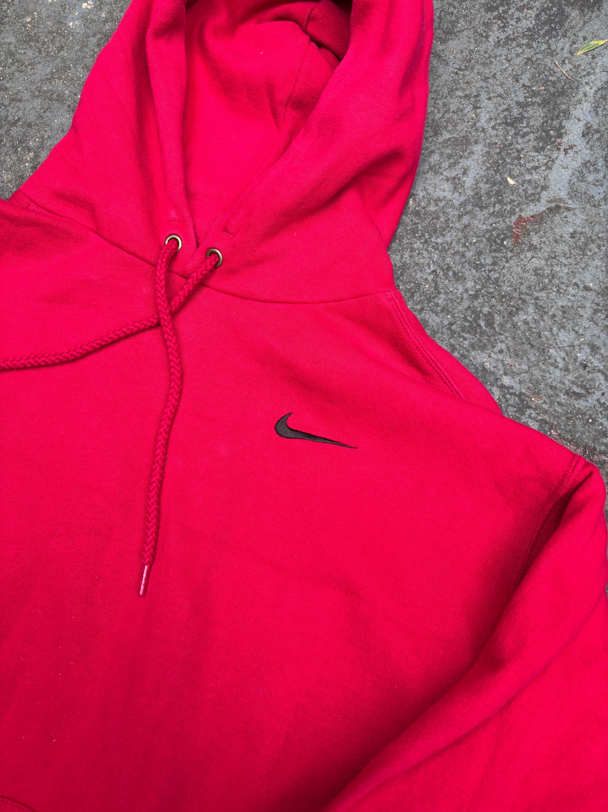 Vintage 90s Nike Hoodie Size S Red Black Chest Swoosh Kangaroo Pouch