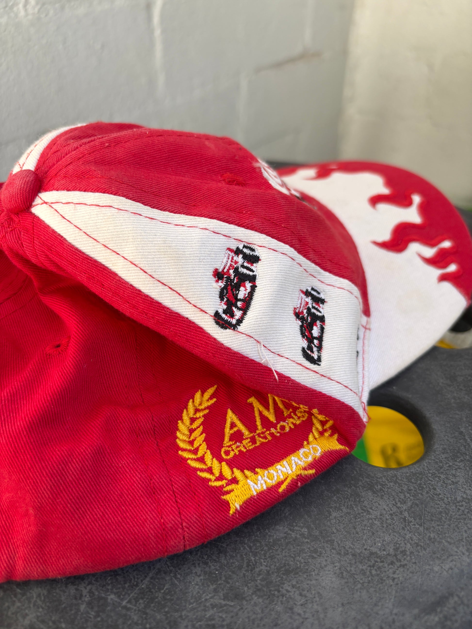 Vintage Y2K Monoco GP F1 Racing Hat Size S or Youth Flame Brim Embroidered Logo