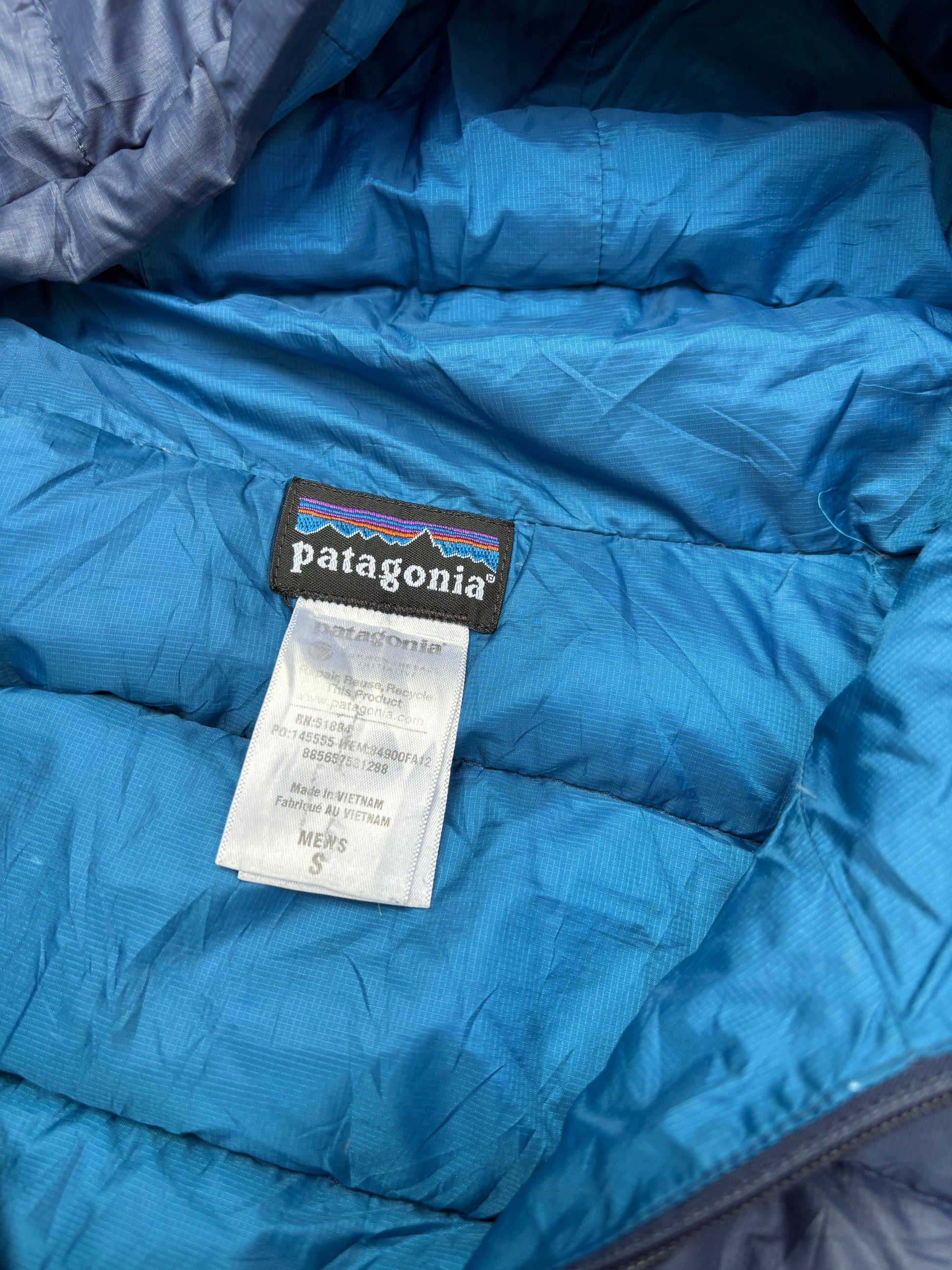 Patagonia Lightweight Puffer Down Jacket Size S Navy Chest Logo Full Zip