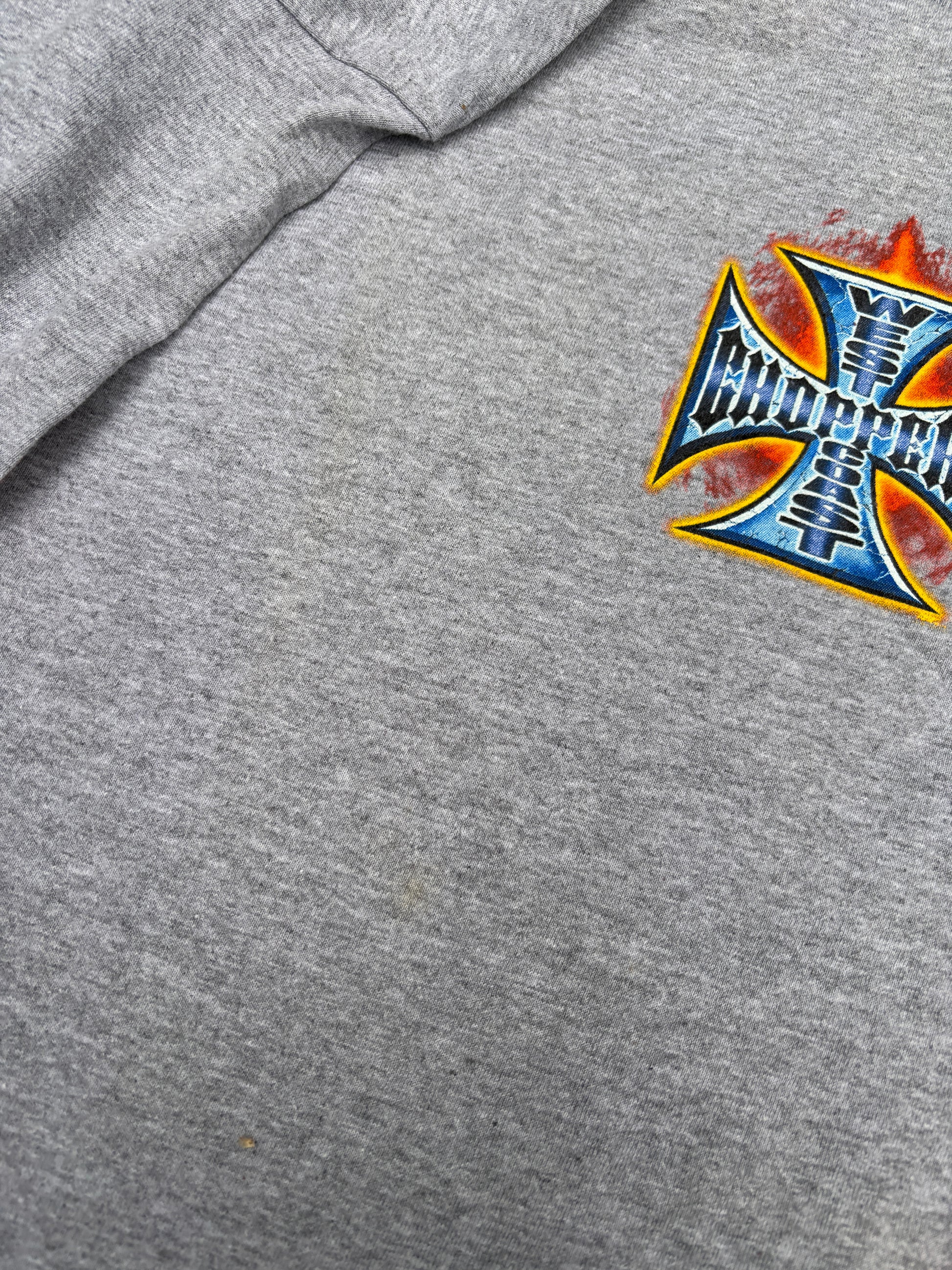 Vintage Y2K West Coast Choppers T-shirt Size M Grey Large Flame Logo Long Sleeve