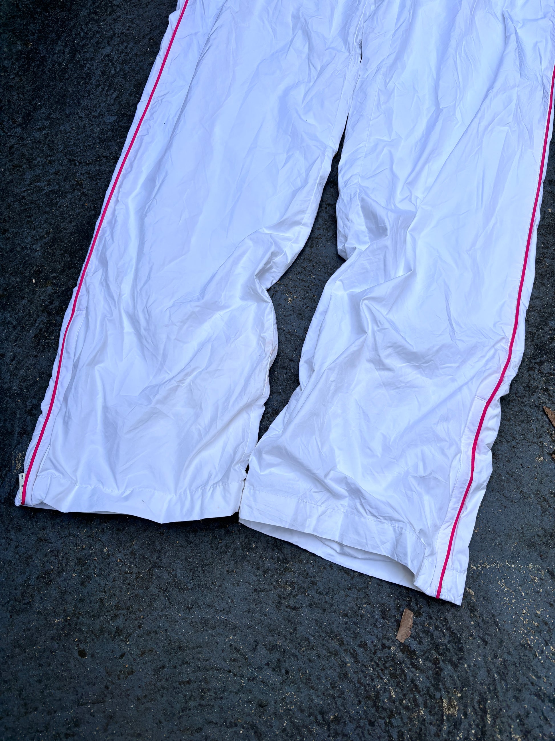 Vintage Y2K Nike Track Pants Size S White Pink Swoosh Straight Leg Ankle Zip