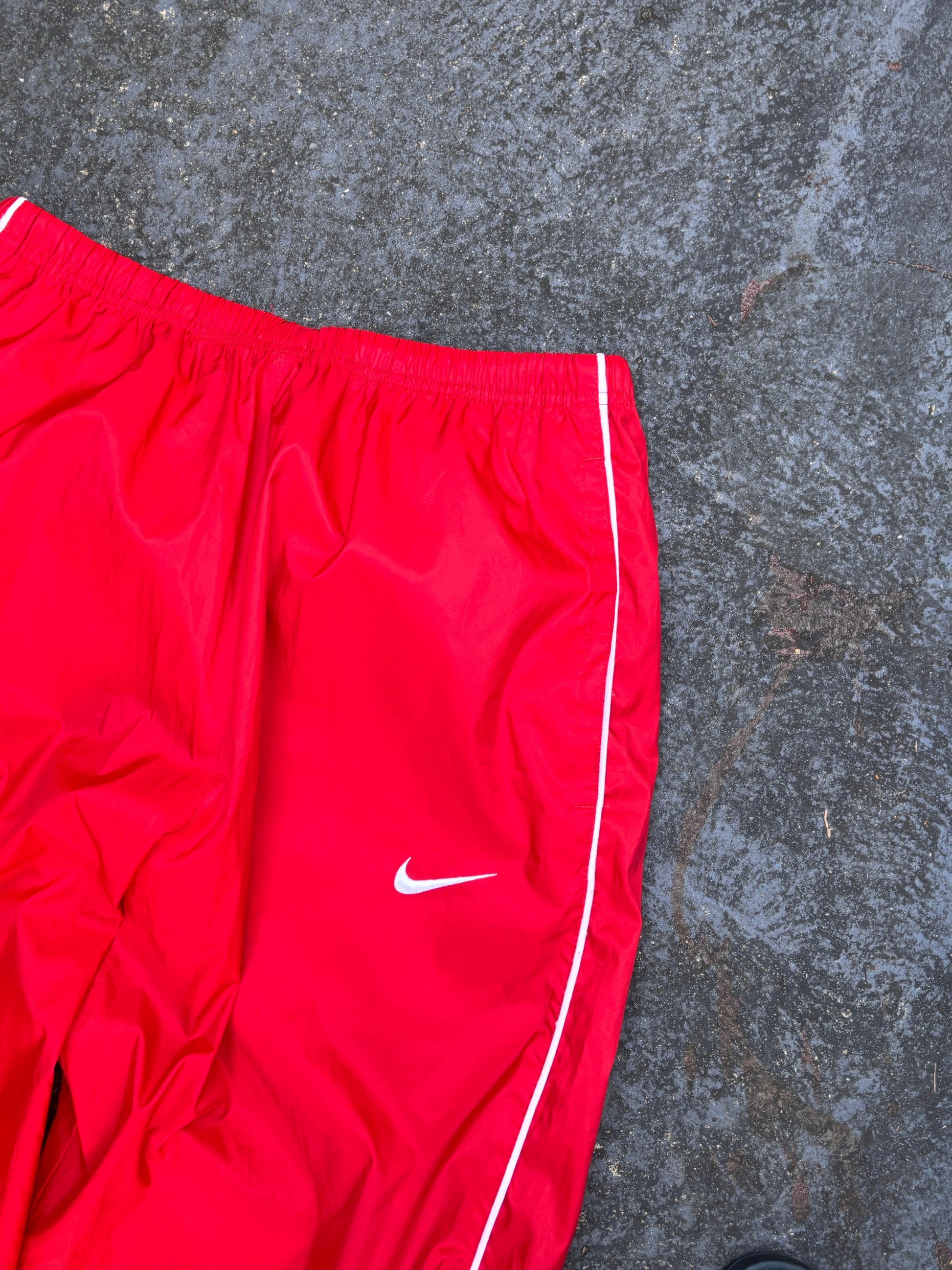 Vintage Y2K Nike Track Pants Size L Red White Piping Wide Leg Ankle Zip
