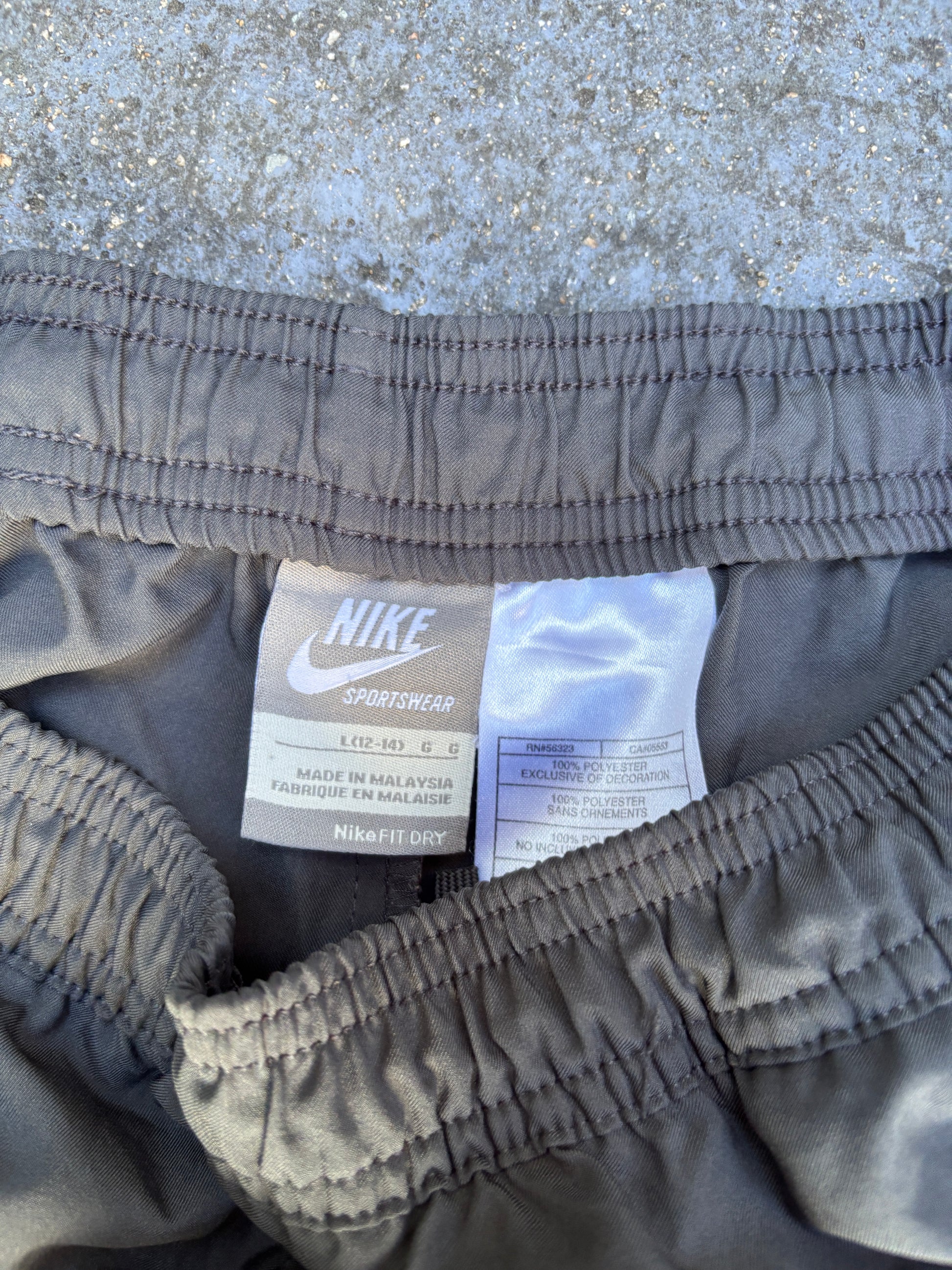 Vintage Y2K Nike Track Pants Size L Grey Black Detail White Logo Wide Leg