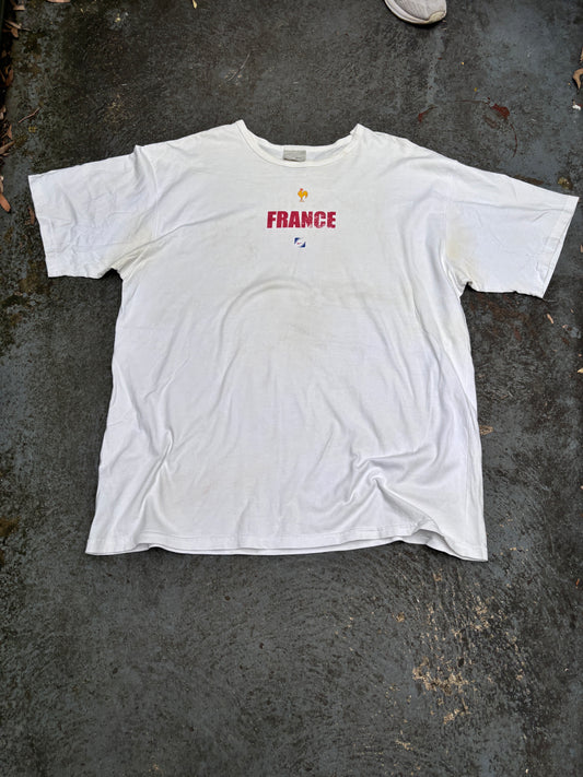Vintage Y2K Nike France Rugby T-Shirt XL White Faded Crew Neck Made in Aus