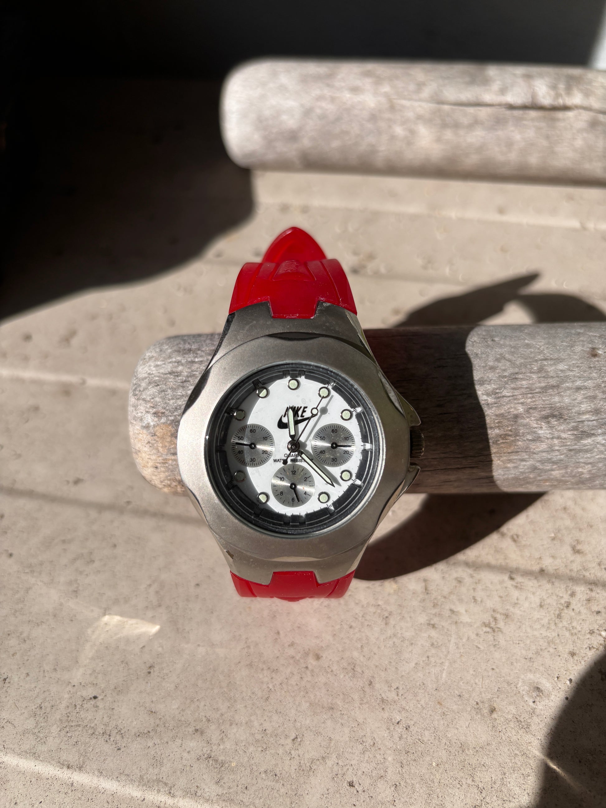Vintage 90s Nike Chronograph Swiss Time Analogue Watch Red Band OSFM Made in USA