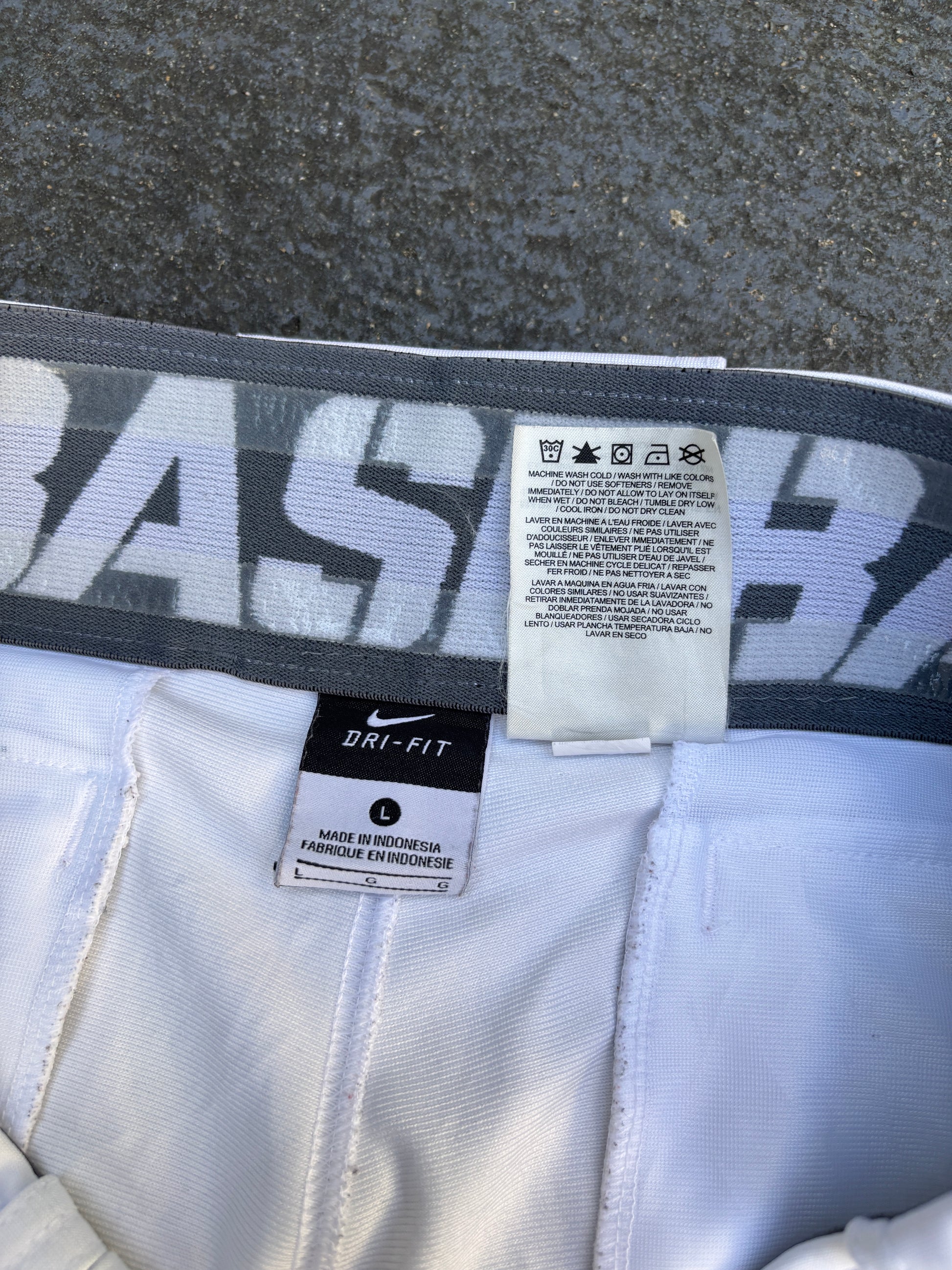 Nike Baseball Pants Size L White Navy Detail Wide Leg Double Knee
