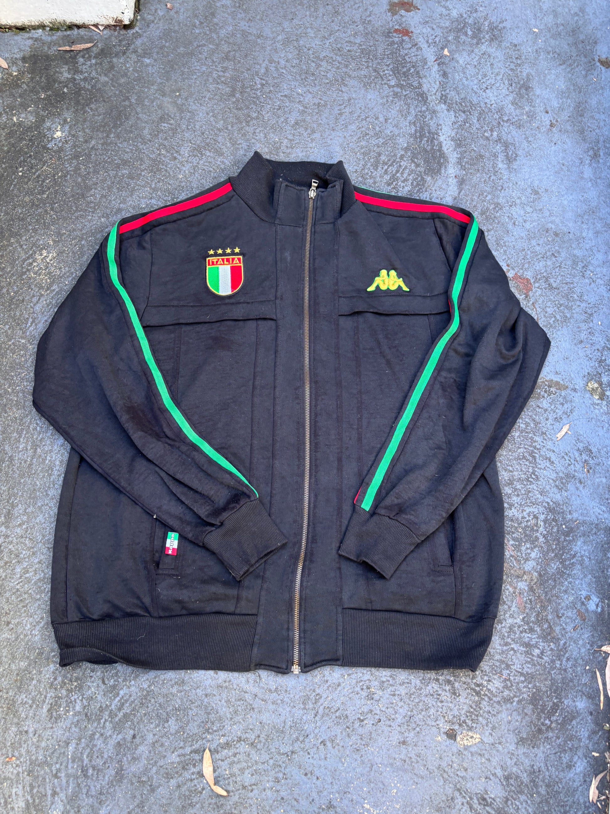 Vintage 90s Kappa Italia Jacket Size XL Black Embroidered Italy Flag Full Zip