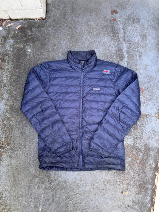 Patagonia Lightweight Puffer Down Jacket Size M Navy Chest Logo Full Zip