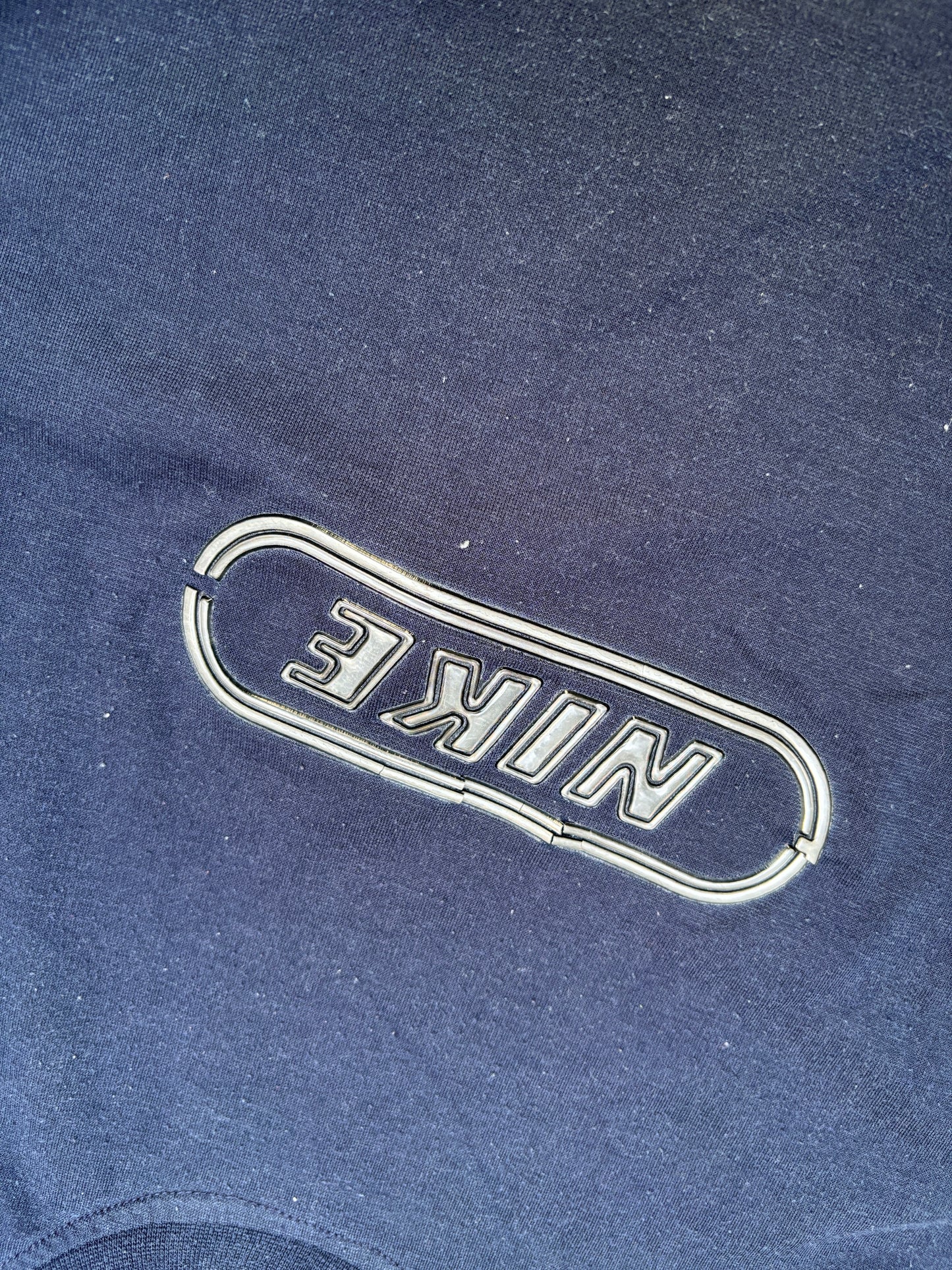 Vintage 90s Nike T-shirt Size S Navy Embossed Spell Out Logo Crew Neck Stretchy