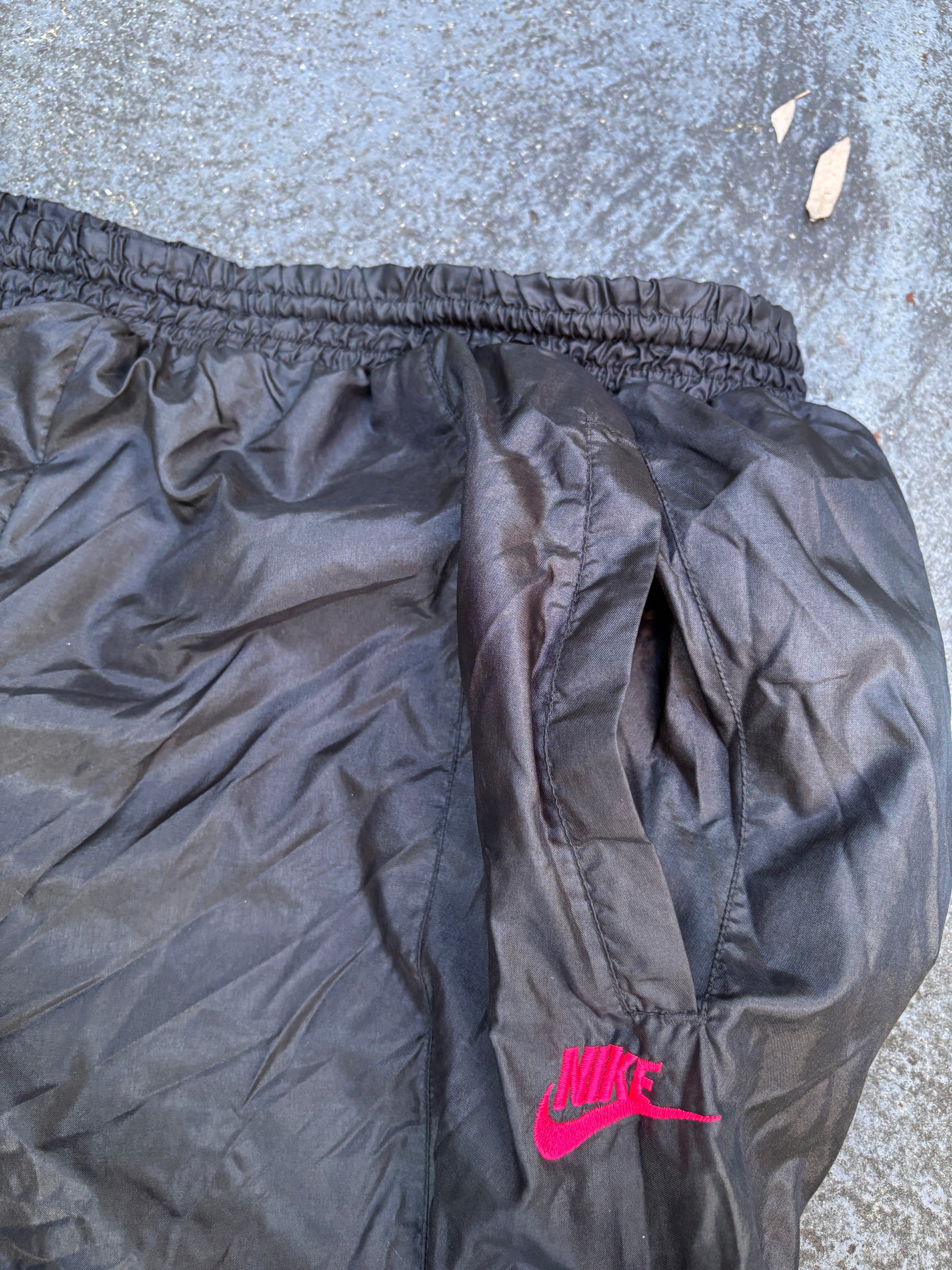 Vintage 80s Nike Track Pants XXL Black Fluro Ski Style Retro Nylon Windbreakers
