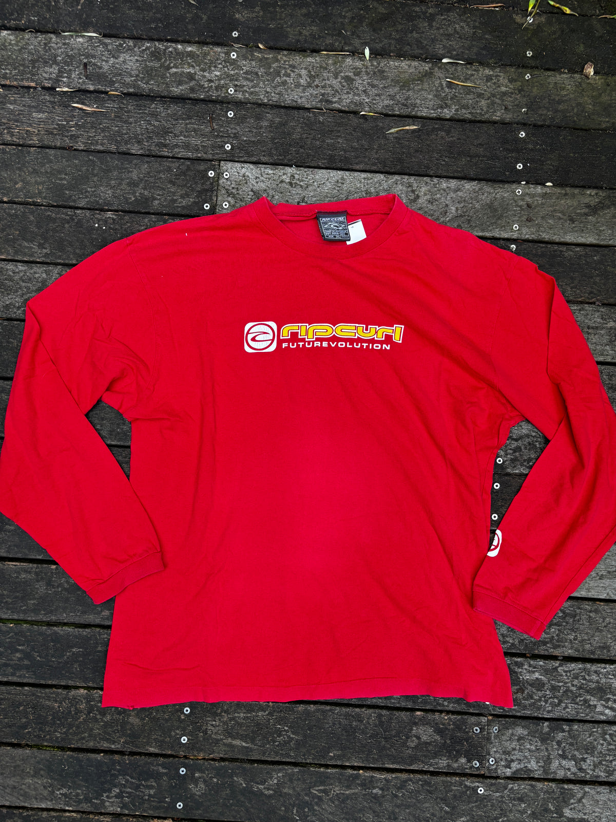Vintage Rip Curl T-shirt Size XL Red Front Spell Out Logo Long Sleeve