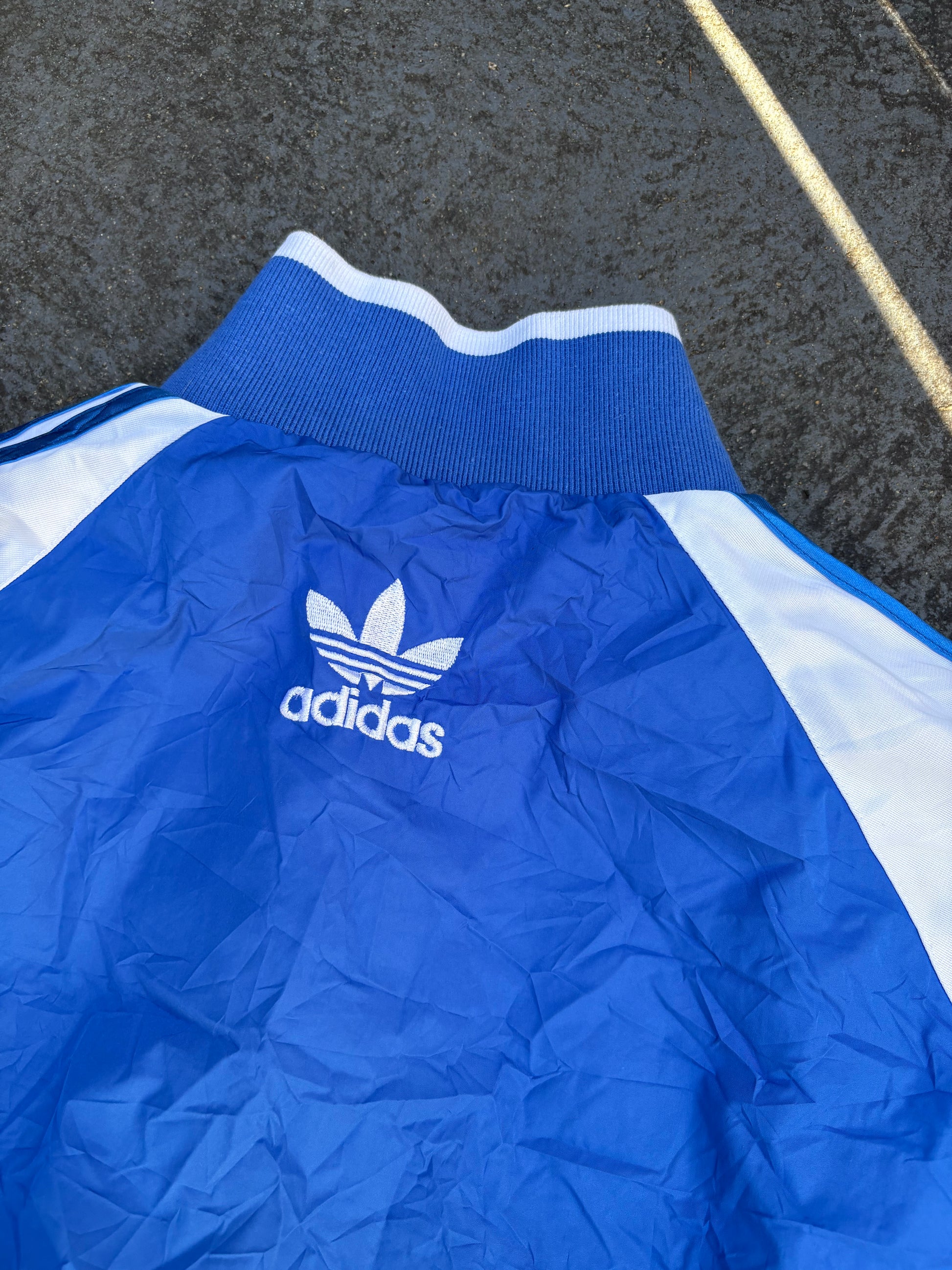 Vintage 90s Adidas Pinstripe Jacket Sz M Blue White Embroidered Logo Windbreaker