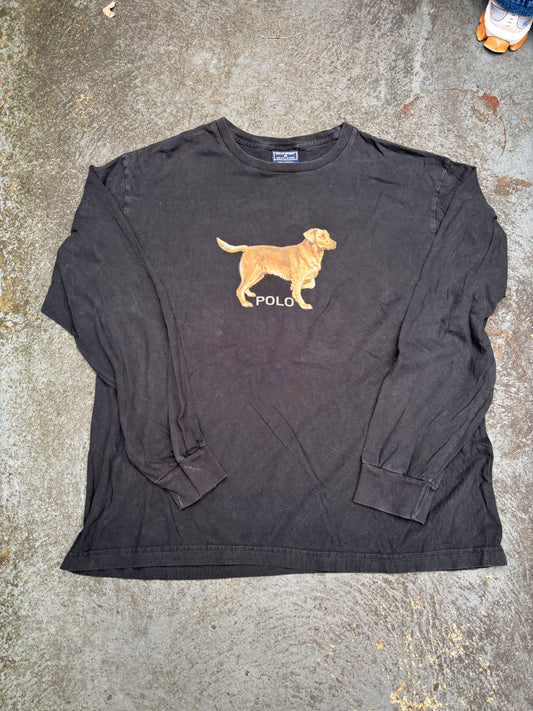Vintage 90s Polo Sport Ralph Lauren Golden Retriever Dog T-shirt XL Long Sleeve