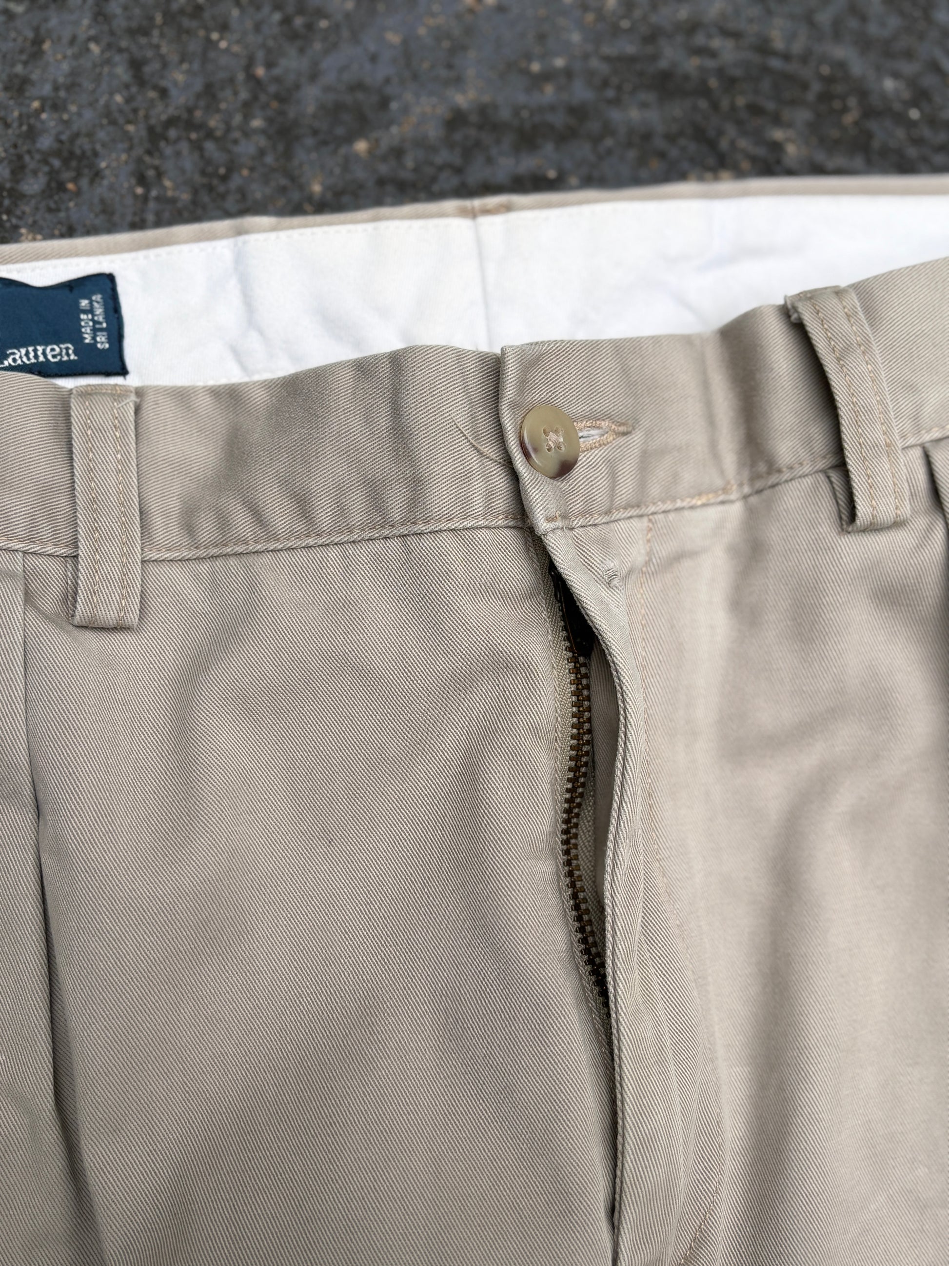 Vintage 90s Polo Ralph Lauren Chino Pants Size 32 Khaki Wide Leg Ethan Pant Navy Pony