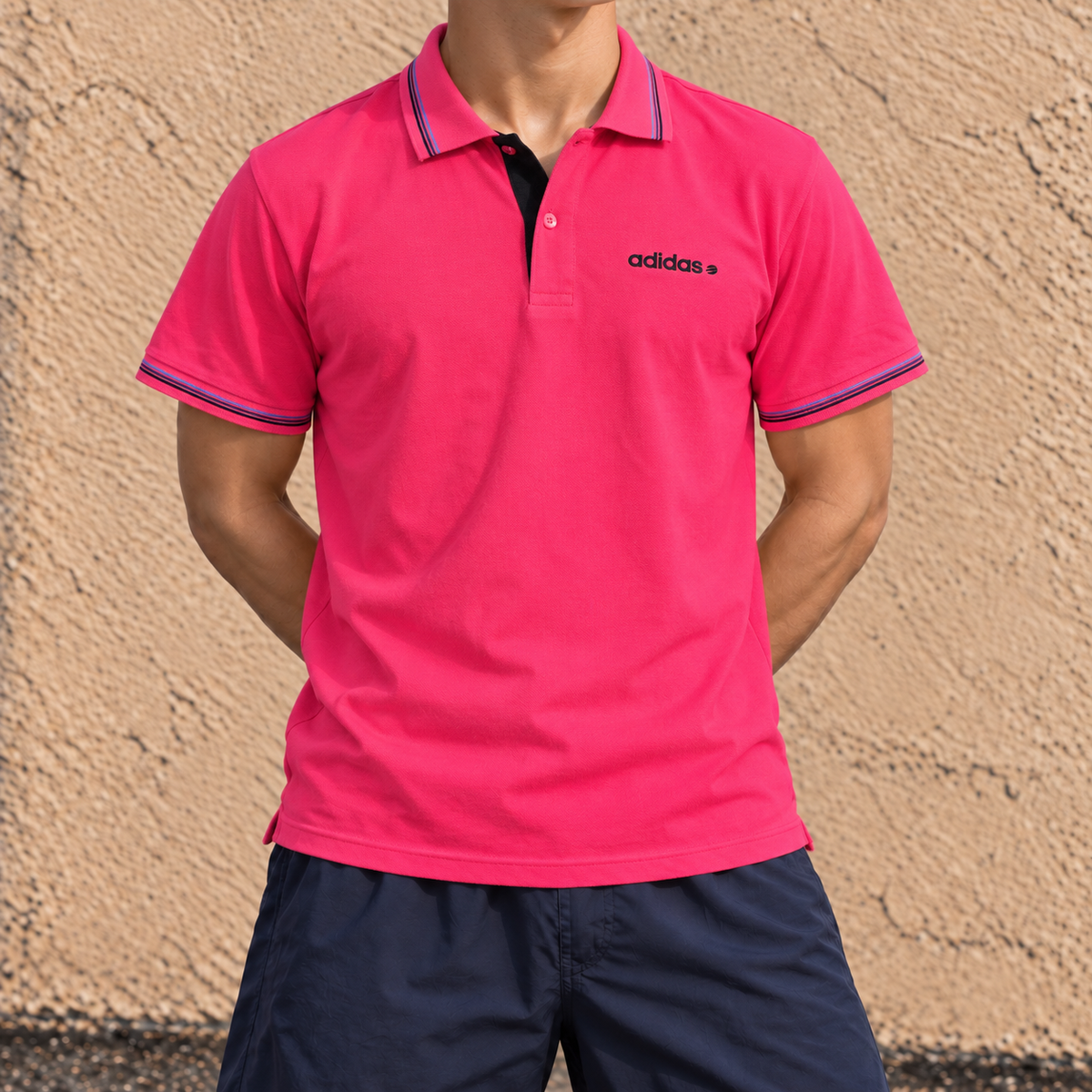 Vintage Adidas Neo Polo Shirt Men's Medium Fluro Pink y2k Tennis Core