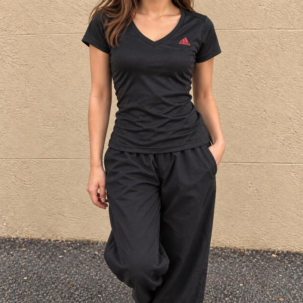 Adidas Climalite V-Neck T-shirt Women's Small Black Petite Activewear