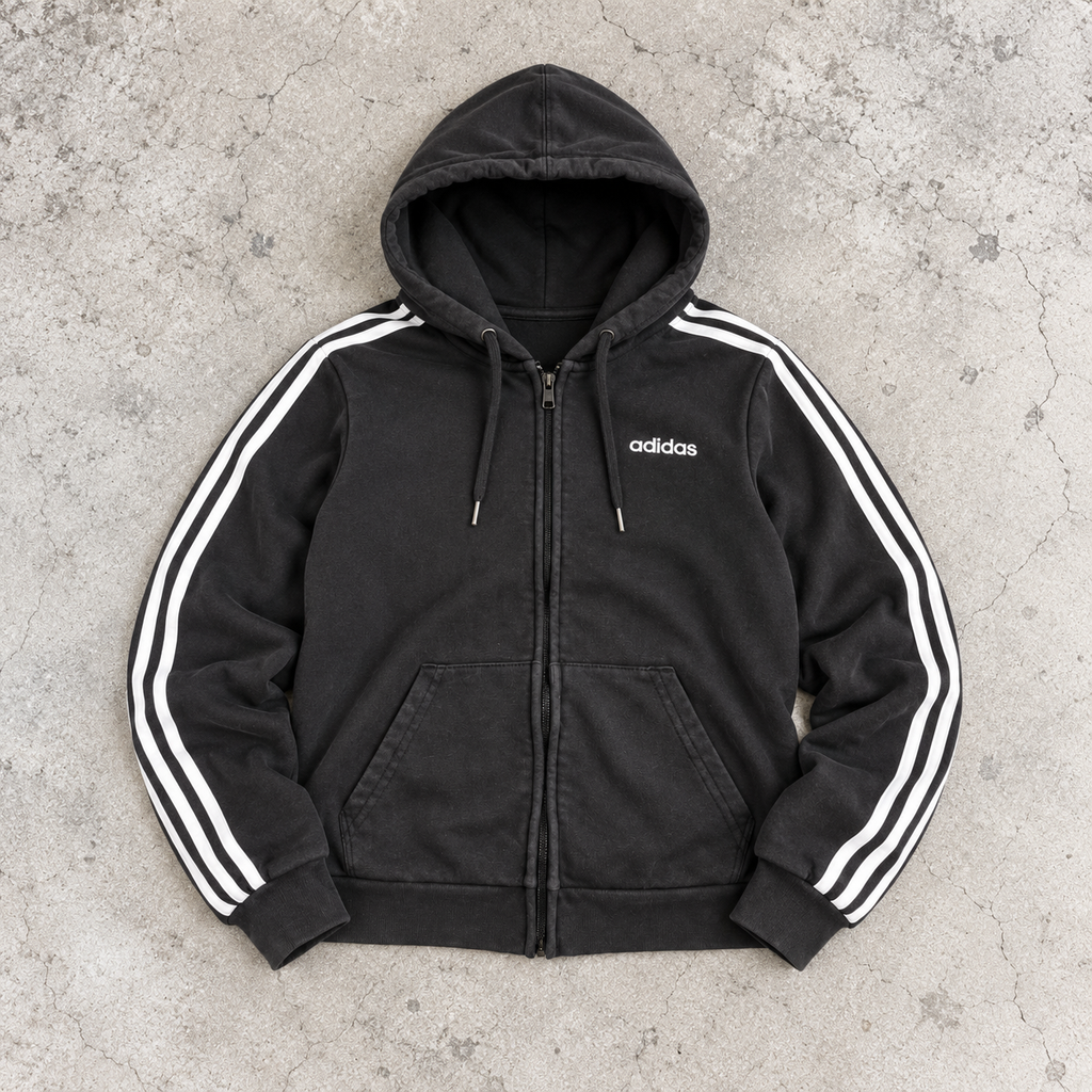 Adidas Hoodie Women's XS Black White 3 Stripe Full Zip Jumper