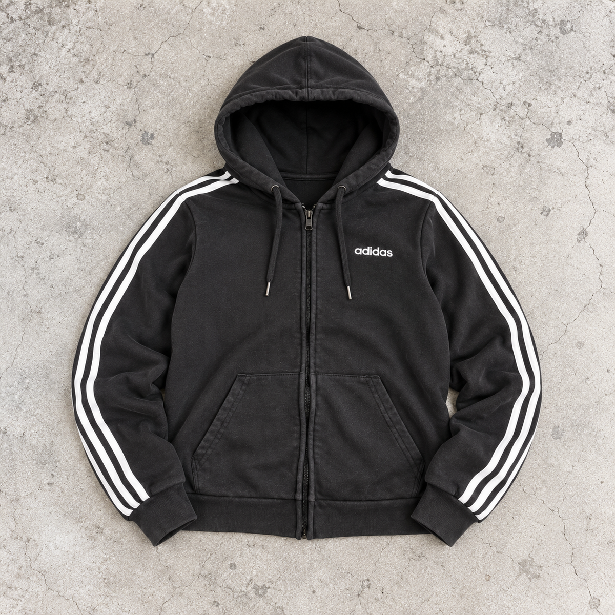 Adidas Hoodie Women's XS Black White 3 Stripe Full Zip Jumper