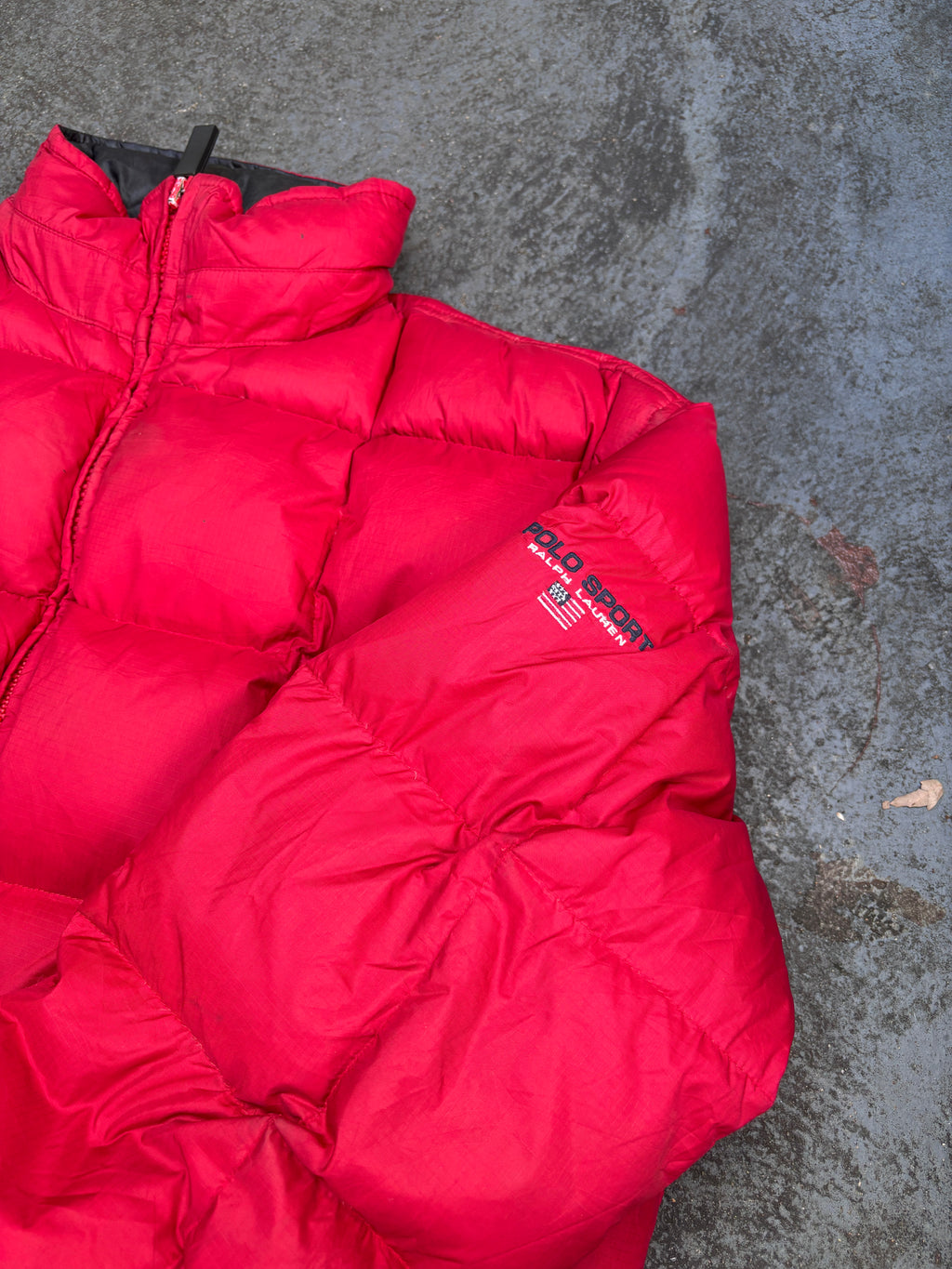 Vintage 90s Polo Ralph Lauren Down Jacket Sz M Red Puffer Embroidered Logo Boxy