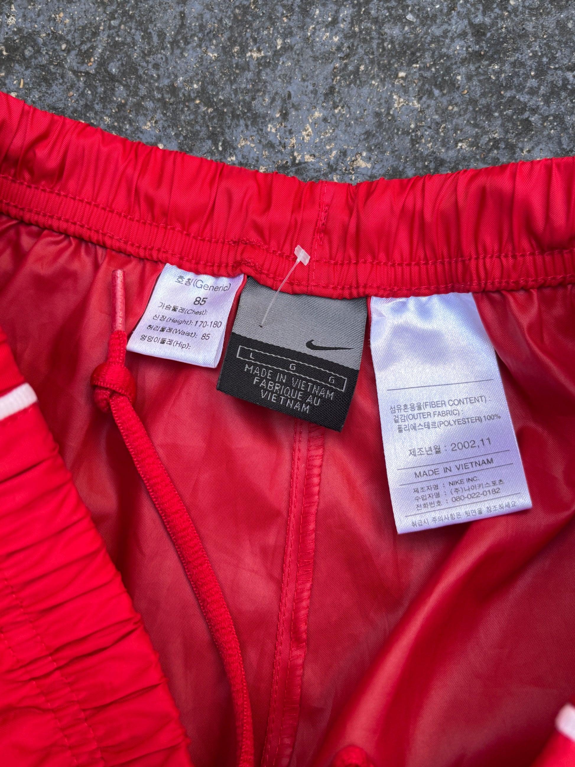 Vintage Y2K Nike Track Pants Size L Red White Piping Wide Leg Ankle Zip