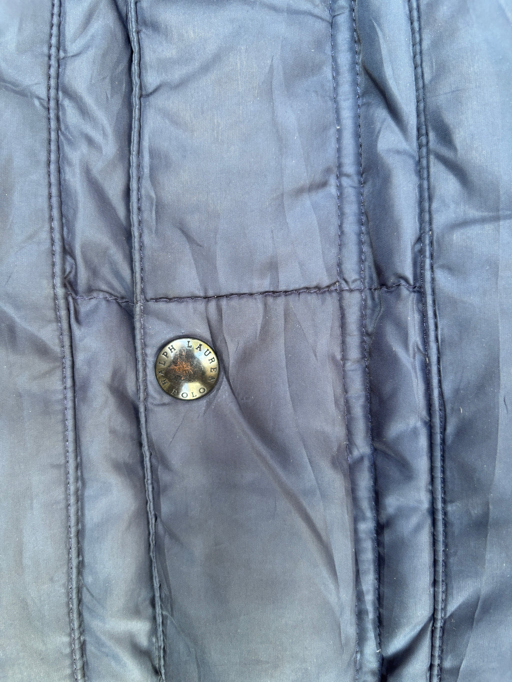 Vintage Y2K Polo Ralph Lauren Down Jacket Sz M Navy Puffer Hood Red Pony Pockets