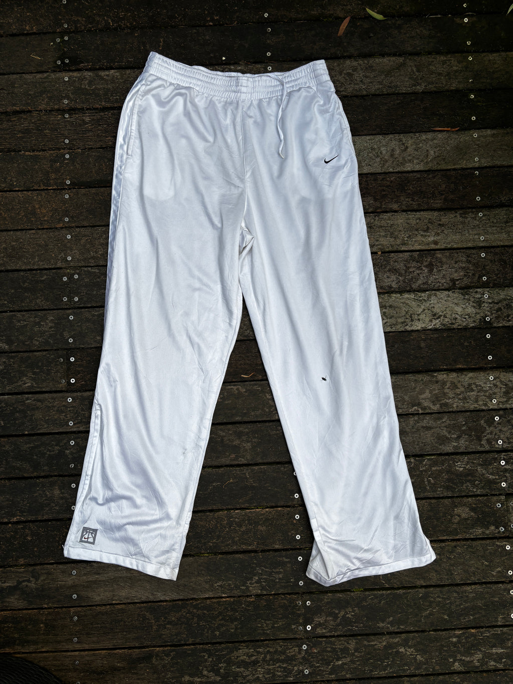 Classic Y2K Nike Track Pants Size L White Satin Style