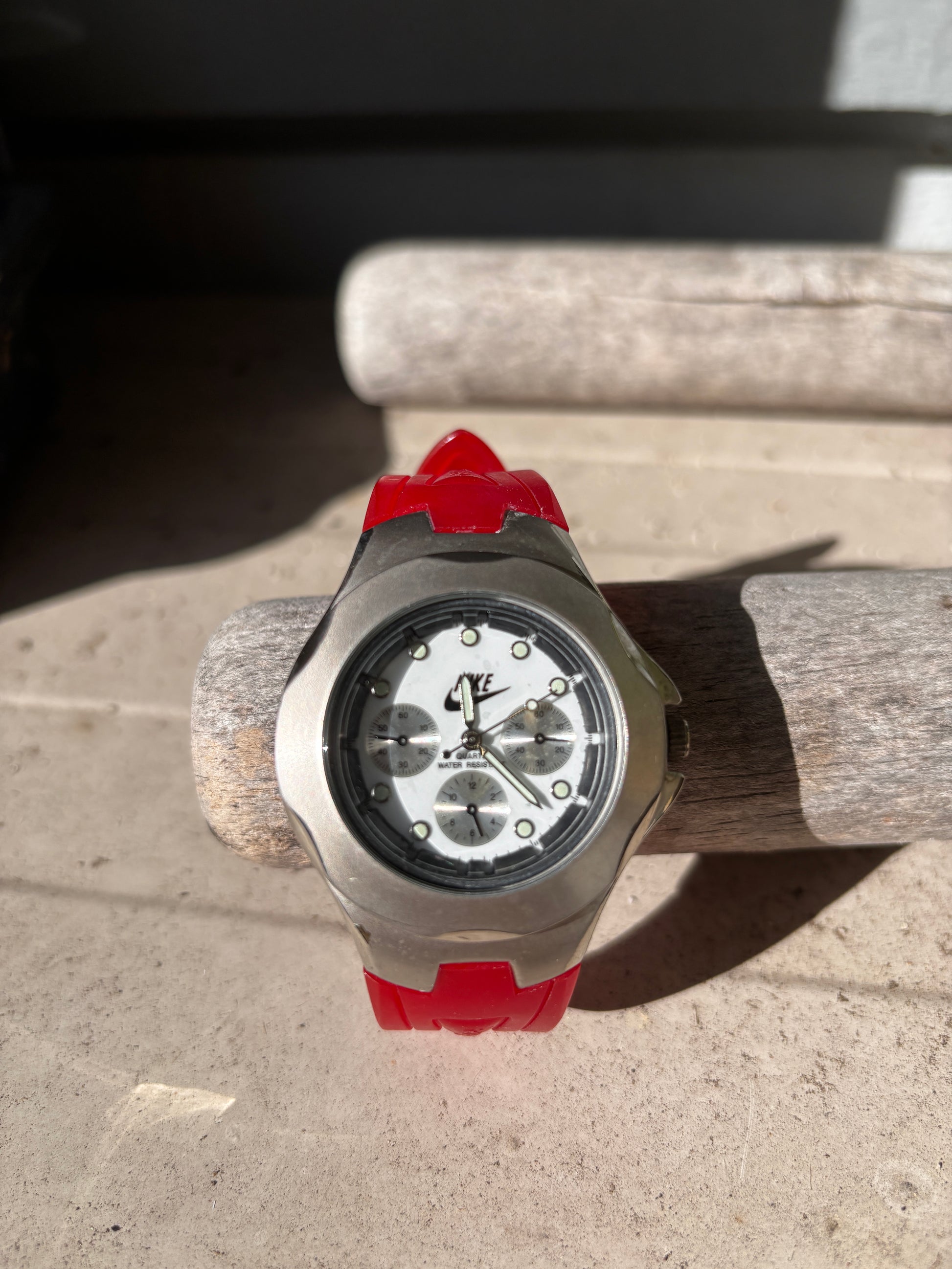 Vintage 90s Nike Chronograph Swiss Time Analogue Watch Red Band OSFM Made in USA