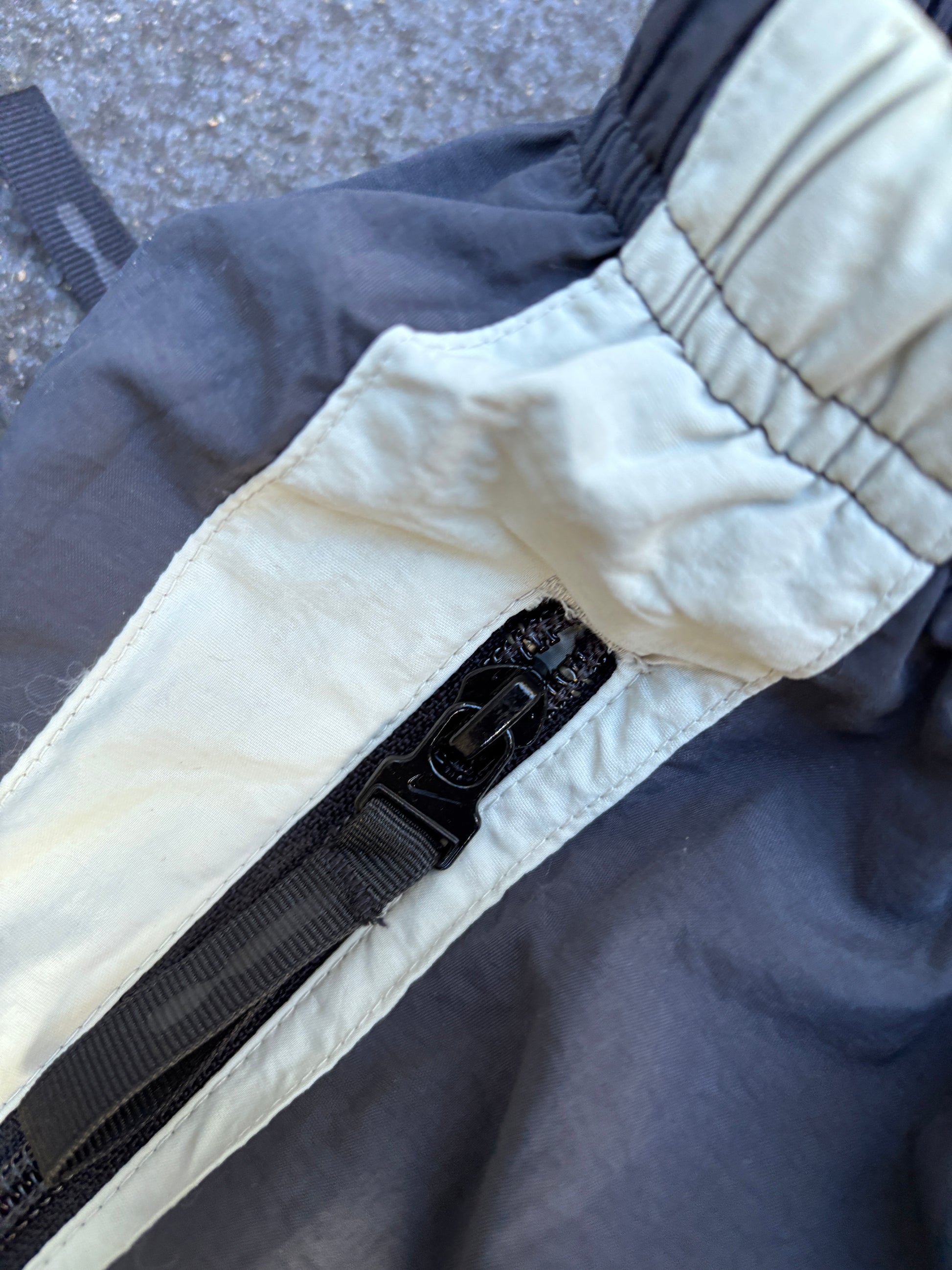 Vintage Y2K Nike Track Pants Women’s S Grey Cream Detail Nylon Wide Leg Windbreakers