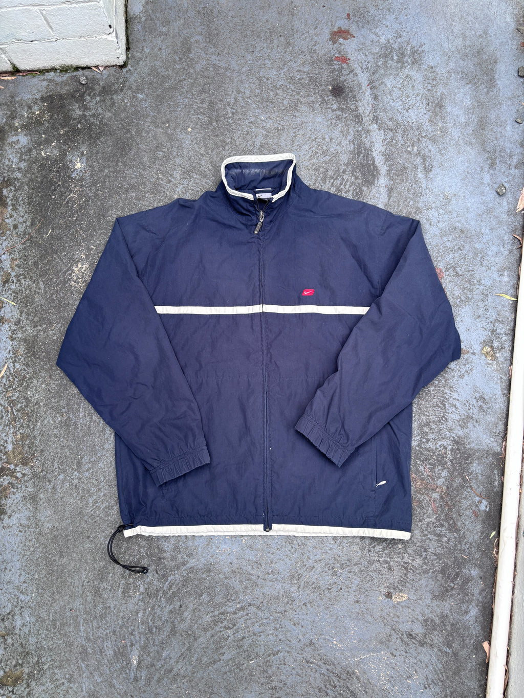 Vintage Y2K Nike Jacket Size S Navy Cream Detail Red Badge Full Zip Classic Windbreaker