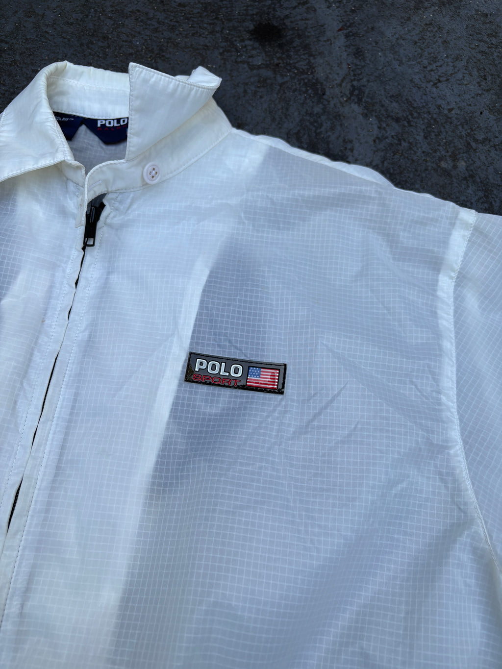Vintage 90s Polo Sport Jacket Women's S Cream Badge Logo Classic Nylon Windbreaker