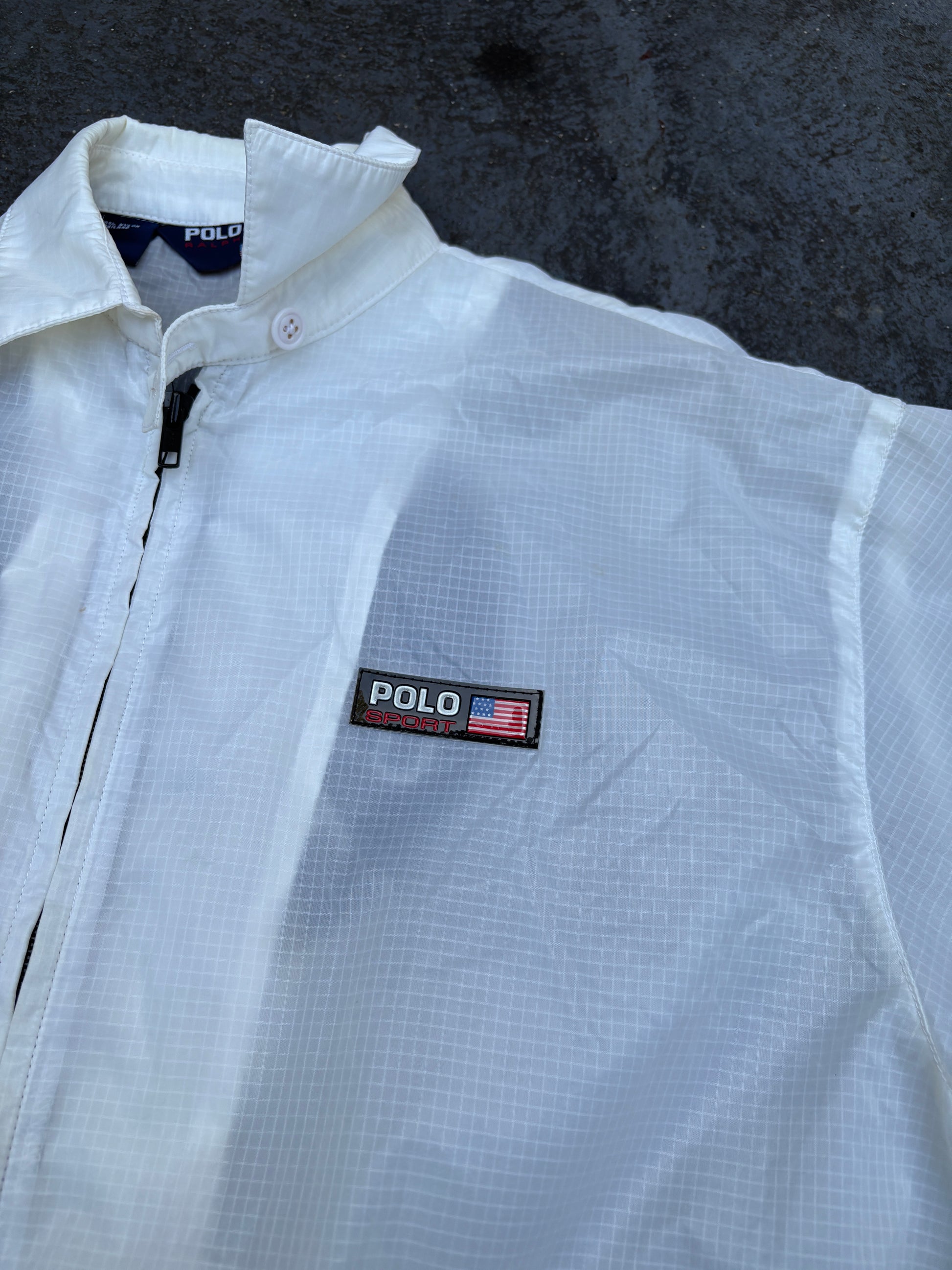 Vintage 90s Polo Sport Jacket Women's S Cream Badge Logo Classic Nylon Windbreaker