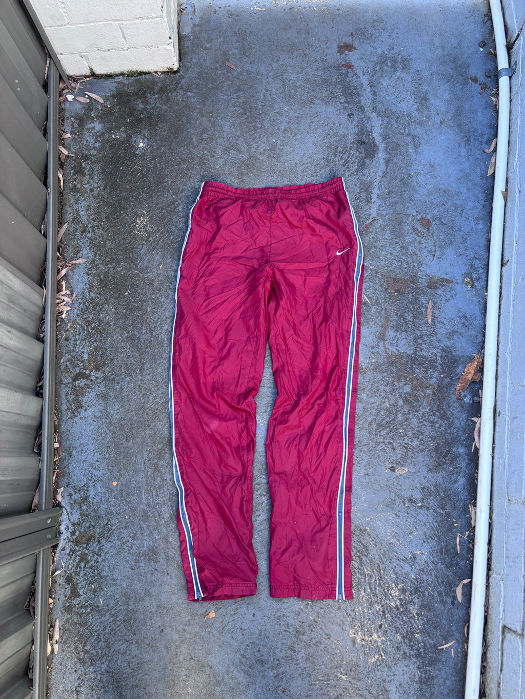 Vintage Y2K Nike Track Pants Size S Burgundy Navy Detail Classic Nylon Windbreaker