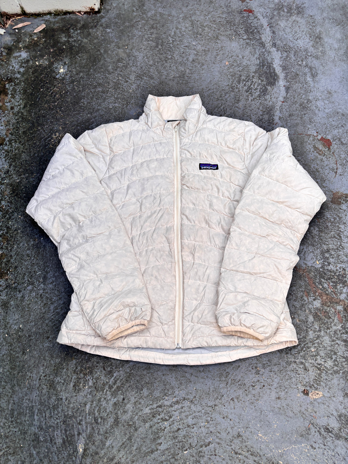 Patagonia Lightweight Puffer Down Jacket Size M White Chest Logo Full Zip