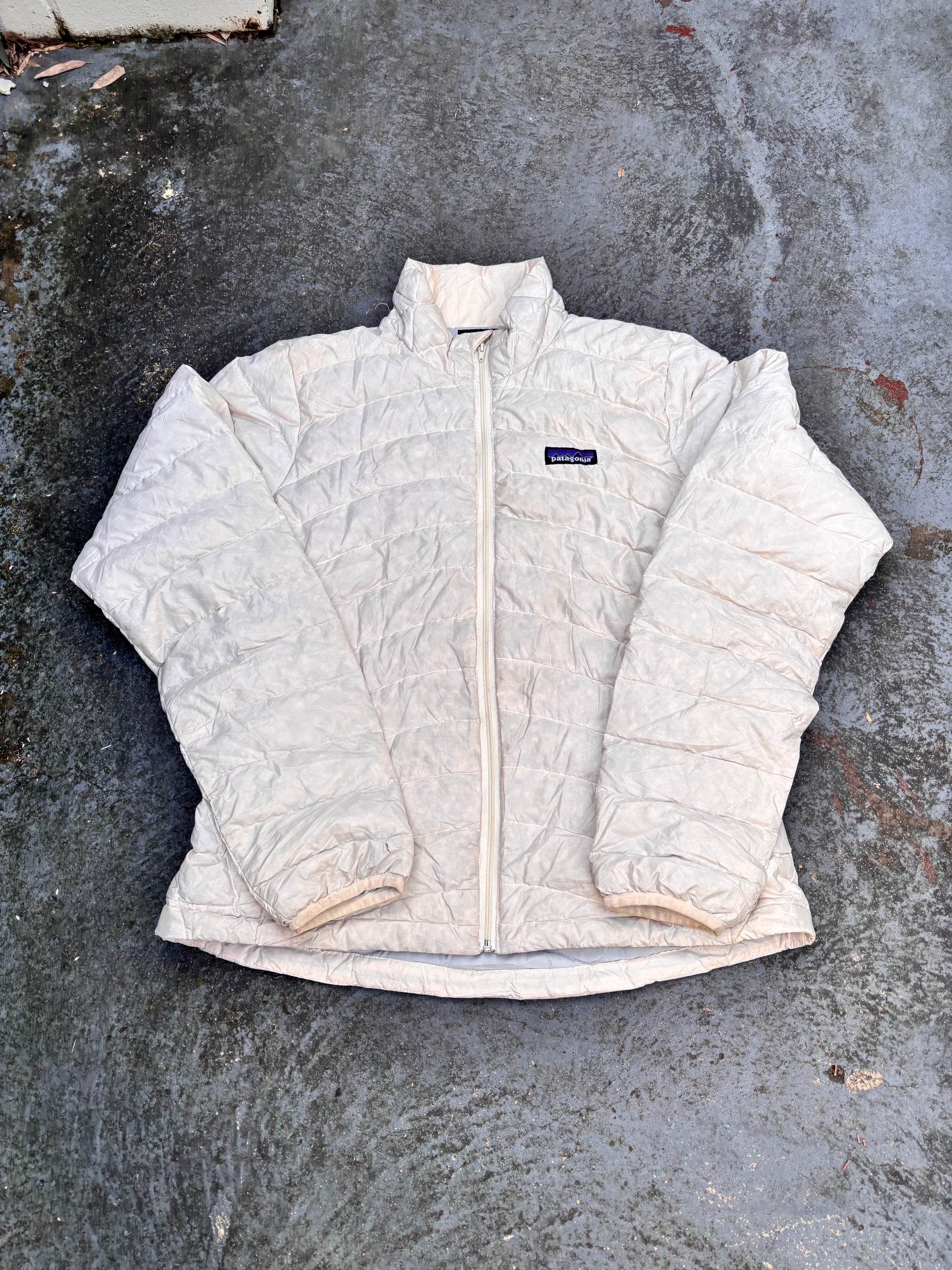 Patagonia Lightweight Puffer Down Jacket Size M White Chest Logo Full Zip