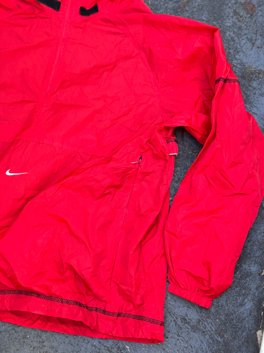 Vintage Y2K Nike Jacket Sz XL Red White Swoosh Jordan Nylon Windbreaker w Hood