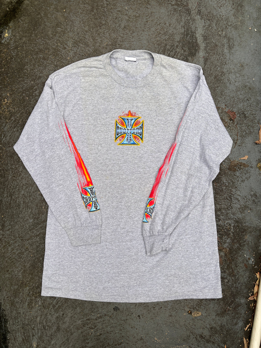Vintage Y2K West Coast Choppers T-shirt Size M Grey Large Flame Logo Long Sleeve
