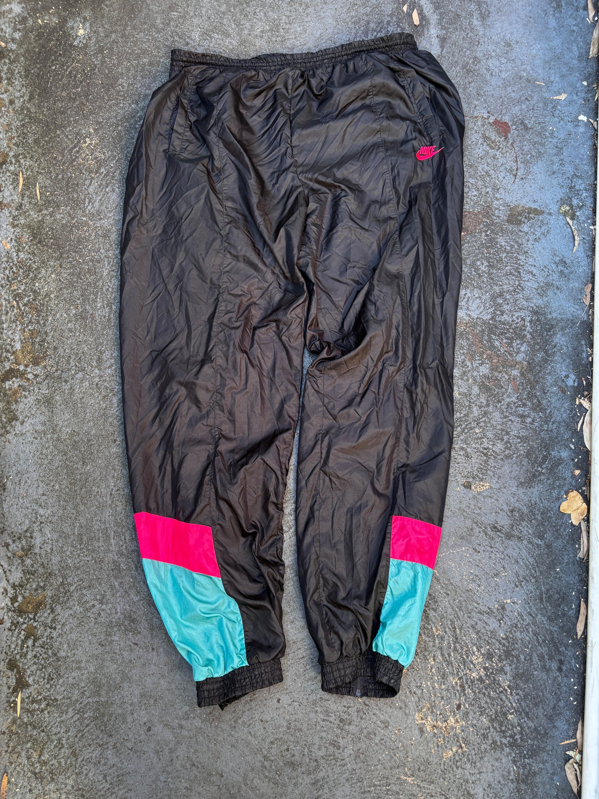 Vintage 80s Nike Track Pants XXL Black Fluro Ski Style Retro Nylon Windbreakers