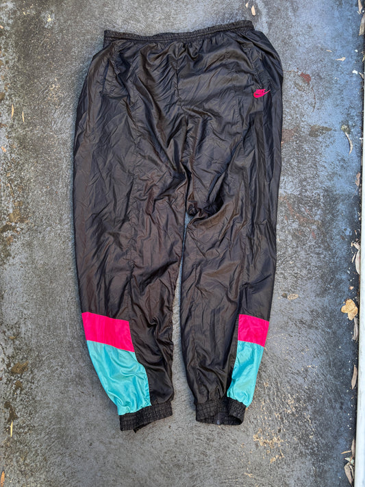 Vintage 80s Nike Track Pants XXL Black Fluro Ski Style Retro Nylon Windbreakers