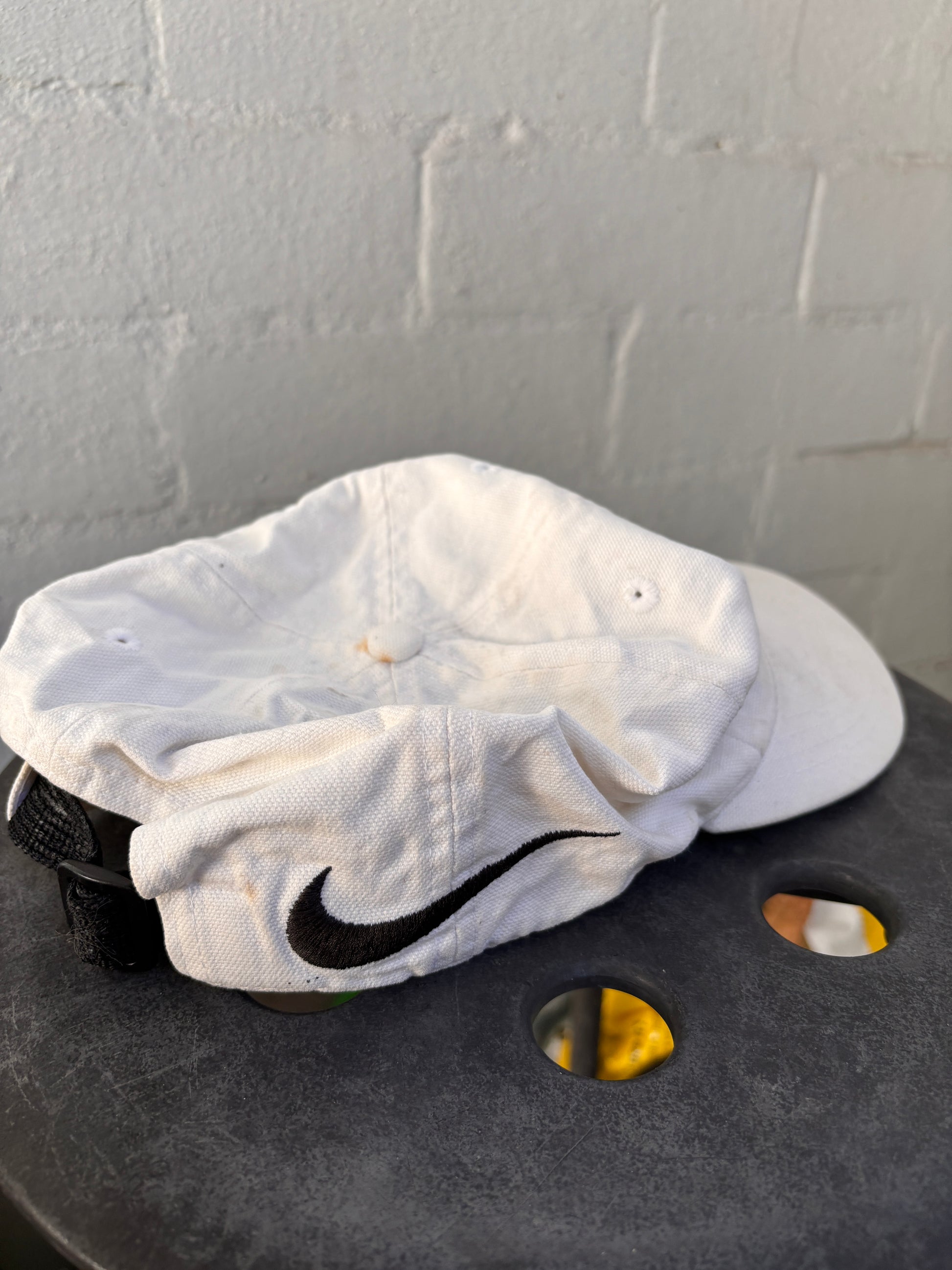 Vintage 90s Nike Hat OSFM White Embroidered Swoosh Adjustable Back